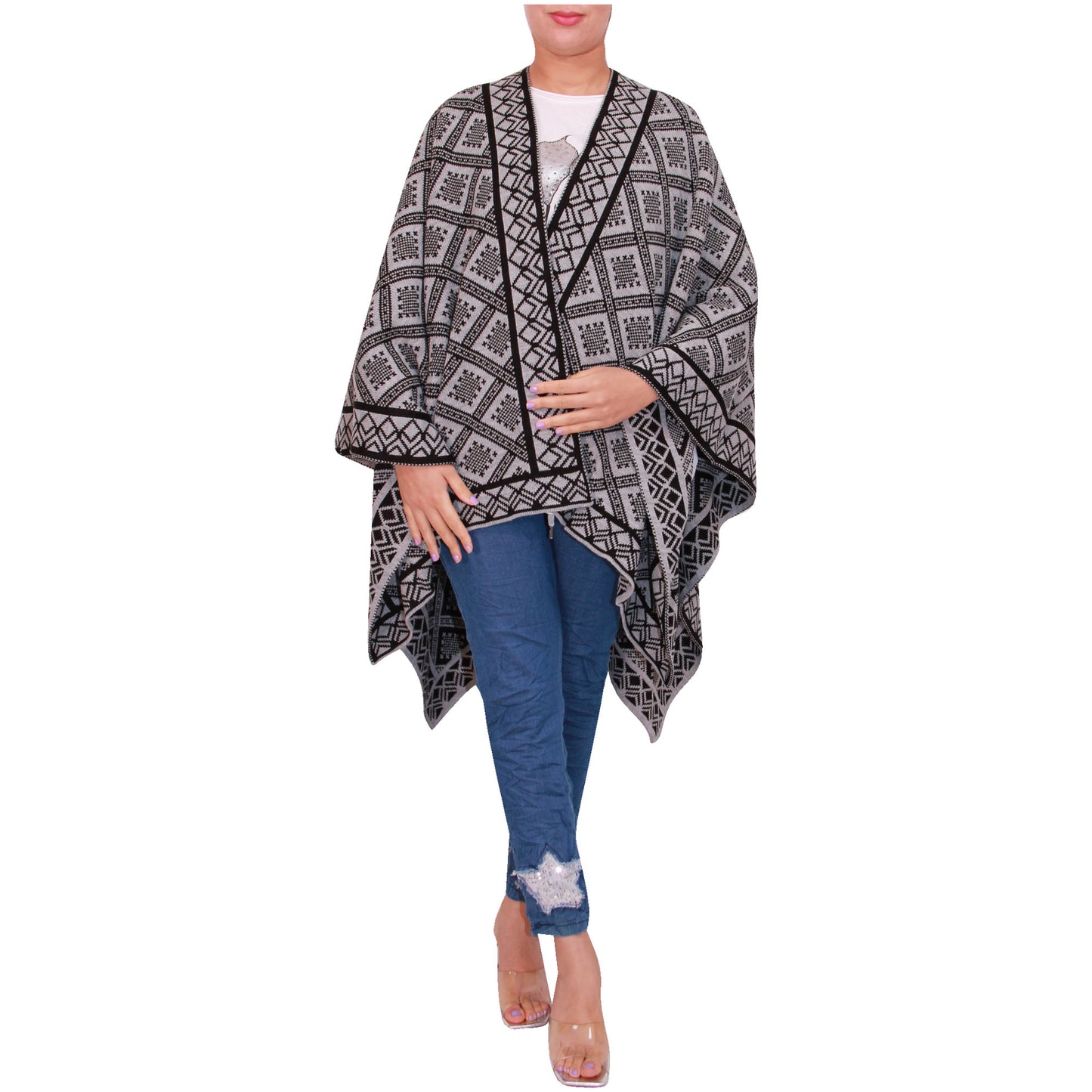 Damessjaal dames gebreid Wikkelponcho meisjes Sjaal warm geschenk Bedrukte Schotse ruit Open Vest Aztec aanwezig