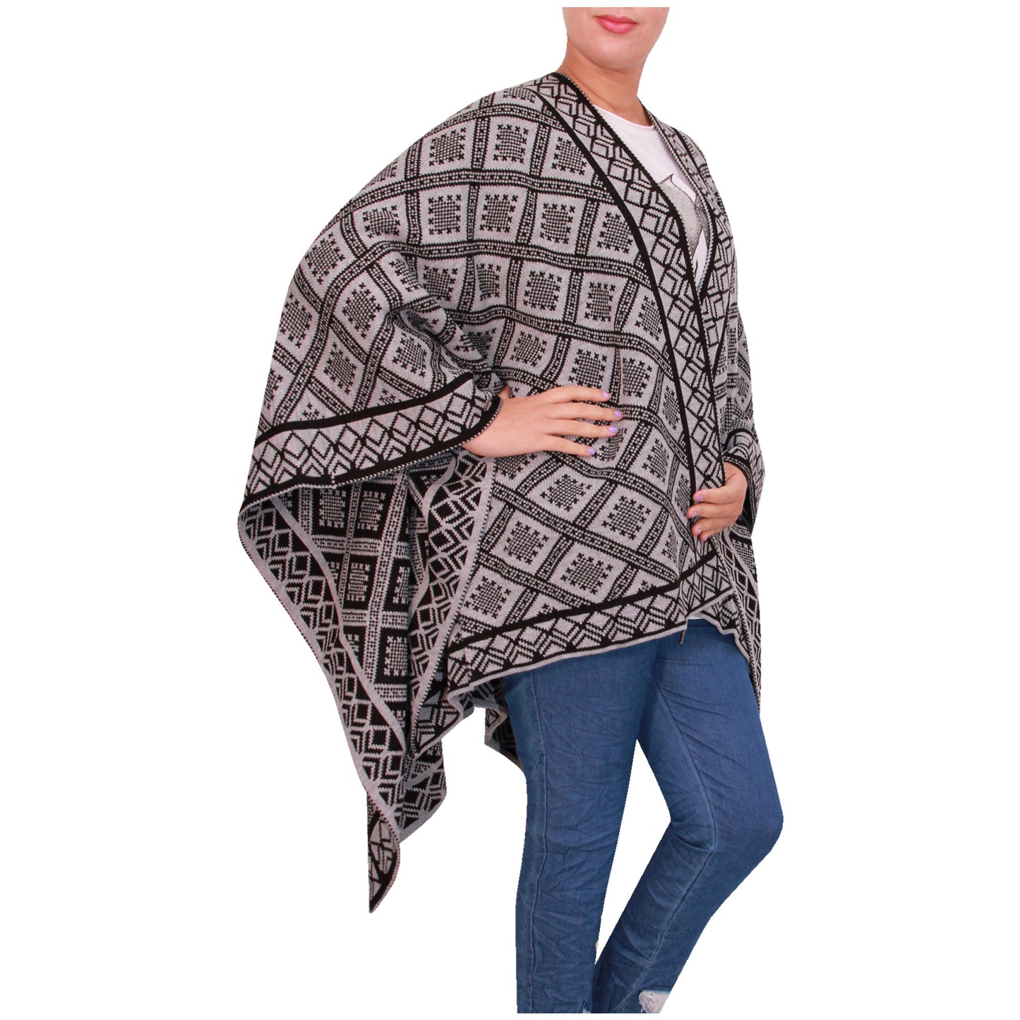 Damessjaal dames gebreid Wikkelponcho meisjes Sjaal warm geschenk Bedrukte Schotse ruit Open Vest Aztec aanwezig