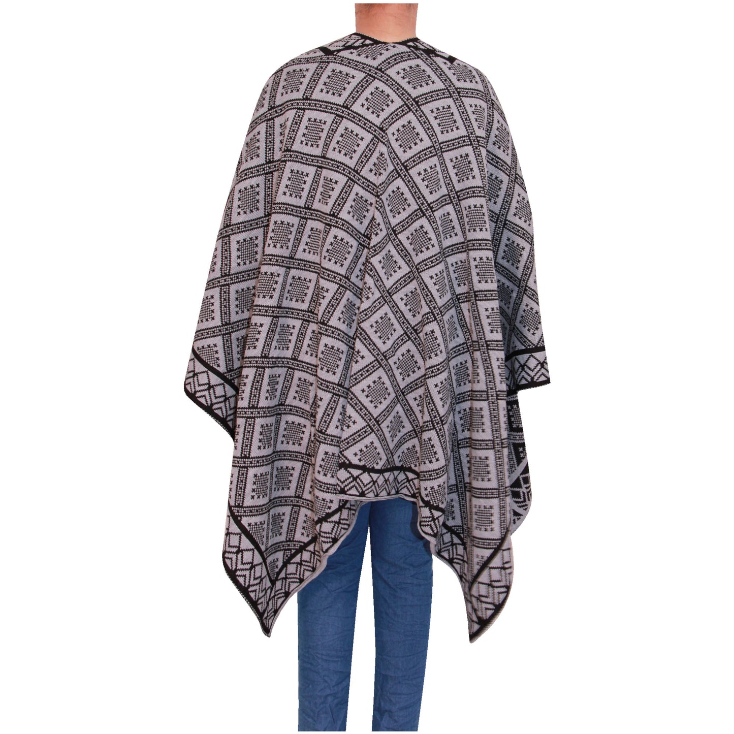 Damessjaal dames gebreid Wikkelponcho meisjes Sjaal warm geschenk Bedrukte Schotse ruit Open Vest Aztec aanwezig