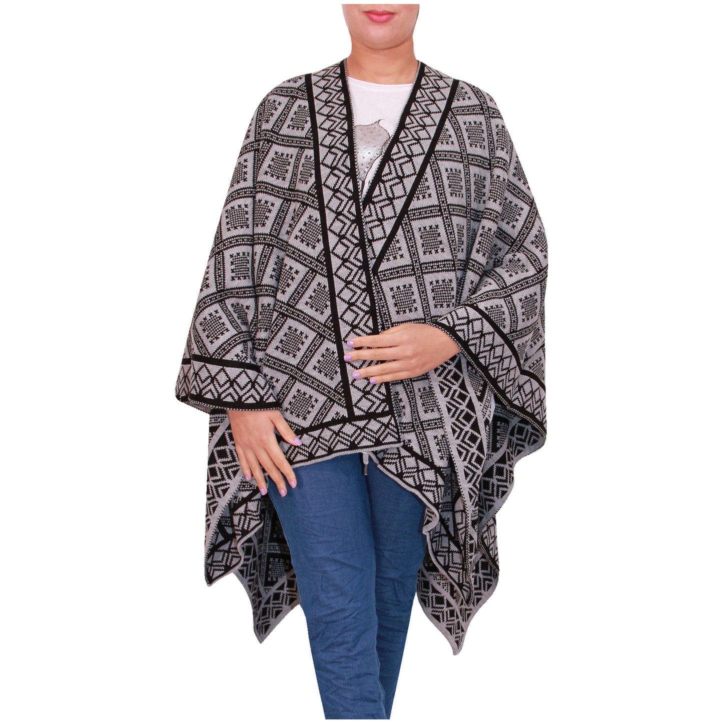 Damessjaal dames gebreid Wikkelponcho meisjes Sjaal warm geschenk Bedrukte Schotse ruit Open Vest Aztec aanwezig
