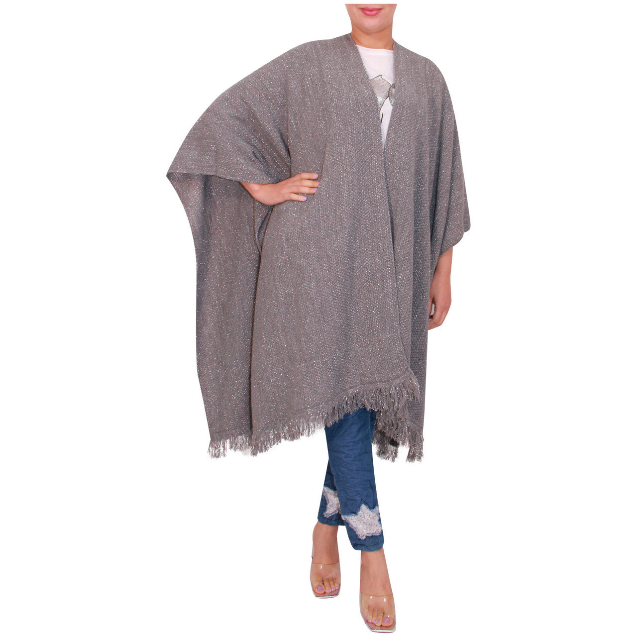 Vrouwen Sjaal Dames Gebreide Poncho Cape Sjaal Meisjes Warme Wrap Sjaal Winter Effen Lurex