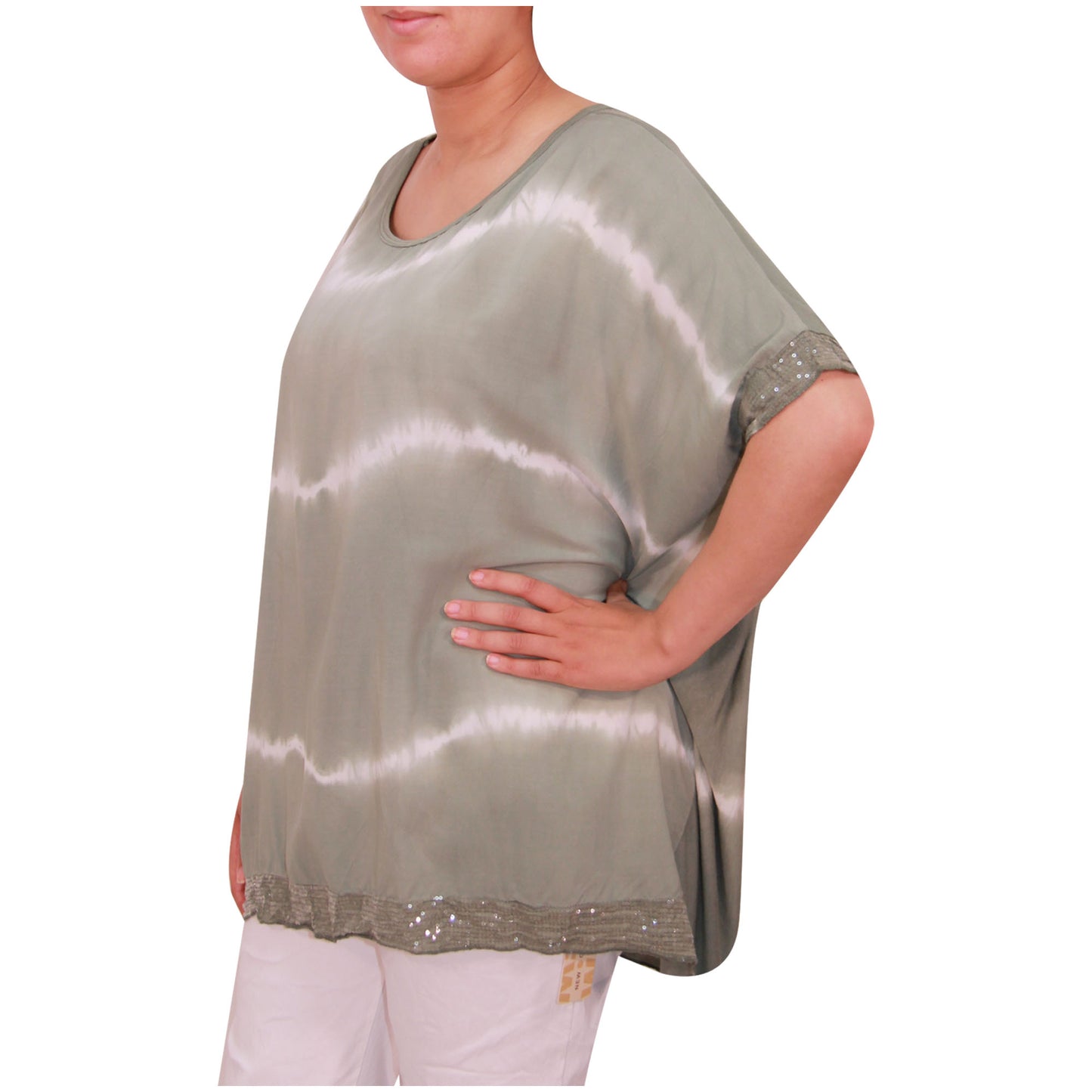 Haut tie-dye pour femmes Dames grandes tailles Ourlet à paillettes pour filles italiennes