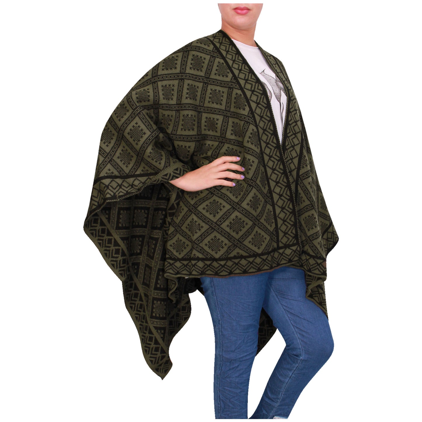Damessjaal dames gebreid Wikkelponcho meisjes Sjaal warm geschenk Bedrukte Schotse ruit Open Vest Aztec aanwezig