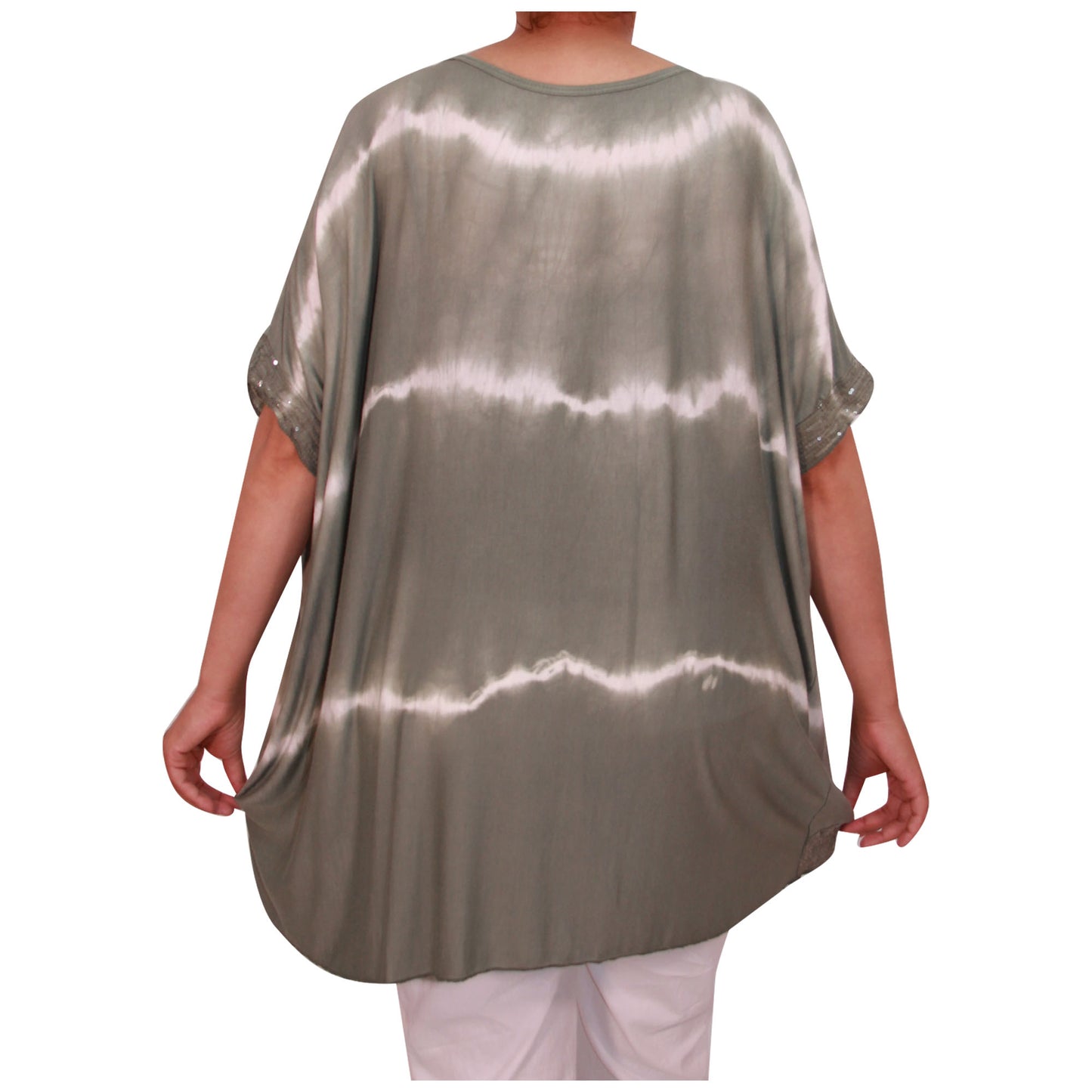 Haut tie-dye pour femmes Dames grandes tailles Ourlet à paillettes pour filles italiennes