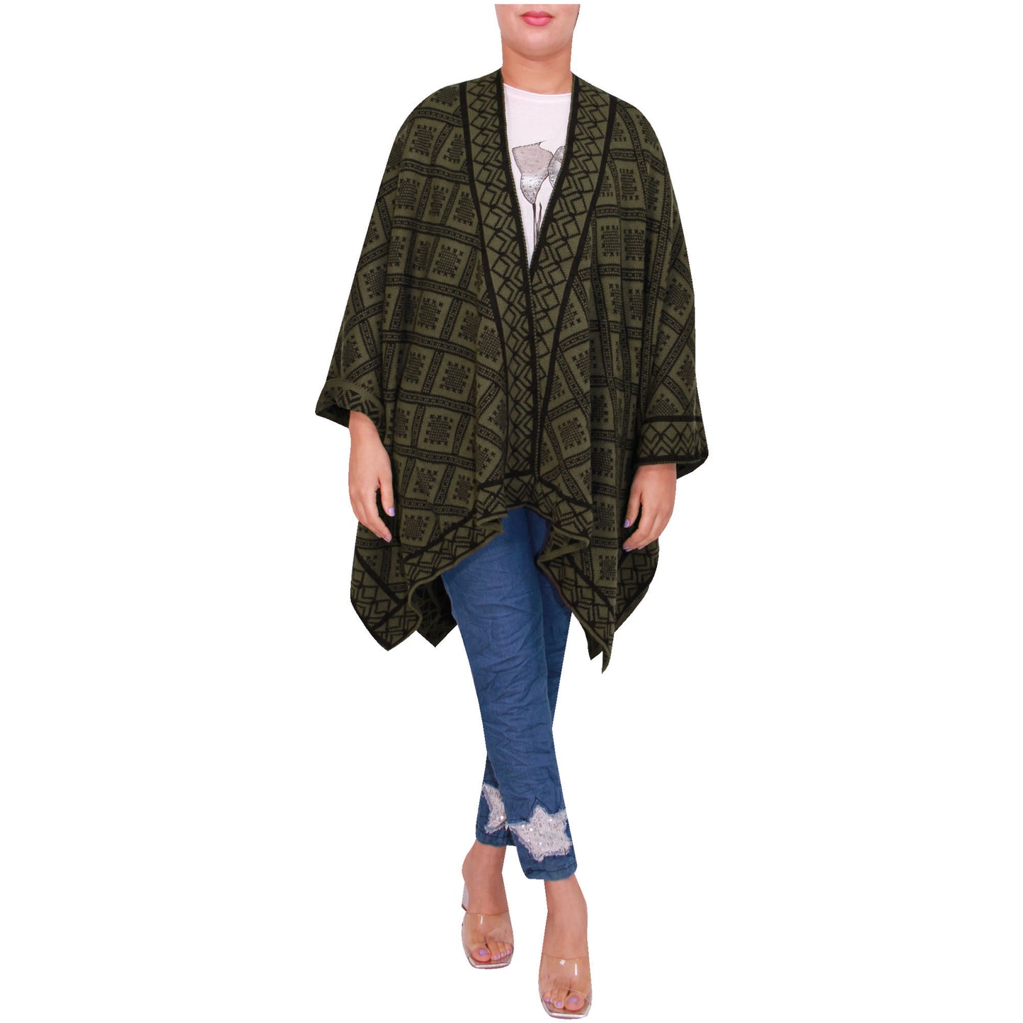 Damessjaal dames gebreid Wikkelponcho meisjes Sjaal warm geschenk Bedrukte Schotse ruit Open Vest Aztec aanwezig