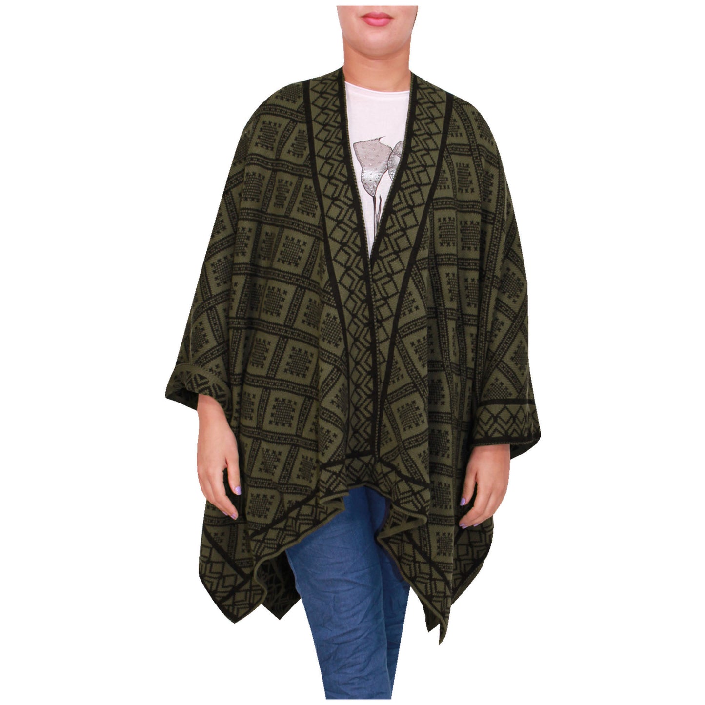 Damessjaal dames gebreid Wikkelponcho meisjes Sjaal warm geschenk Bedrukte Schotse ruit Open Vest Aztec aanwezig