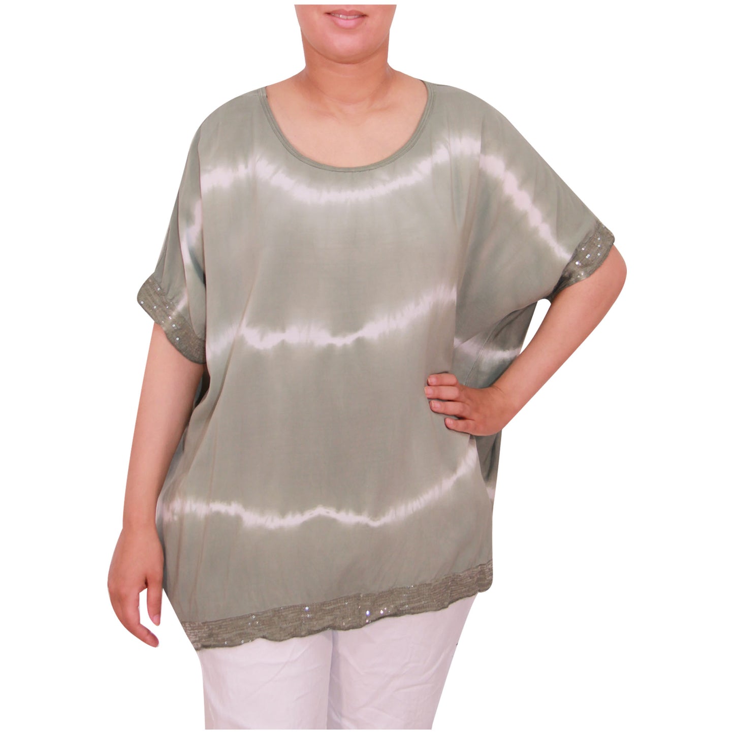 Haut tie-dye pour femmes Dames grandes tailles Ourlet à paillettes pour filles italiennes