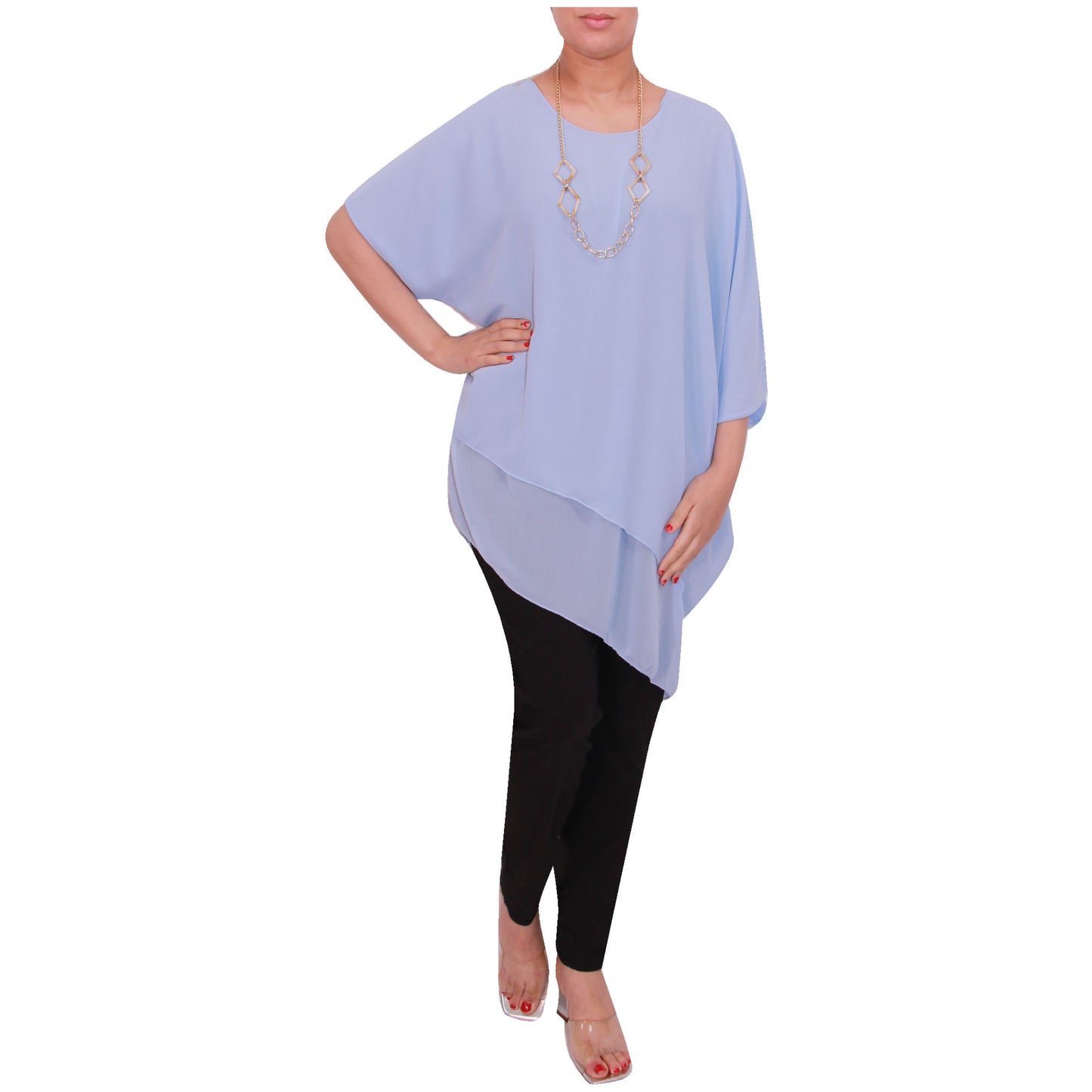 Haut en mousseline asymétrique taille plus élégant pour femme
