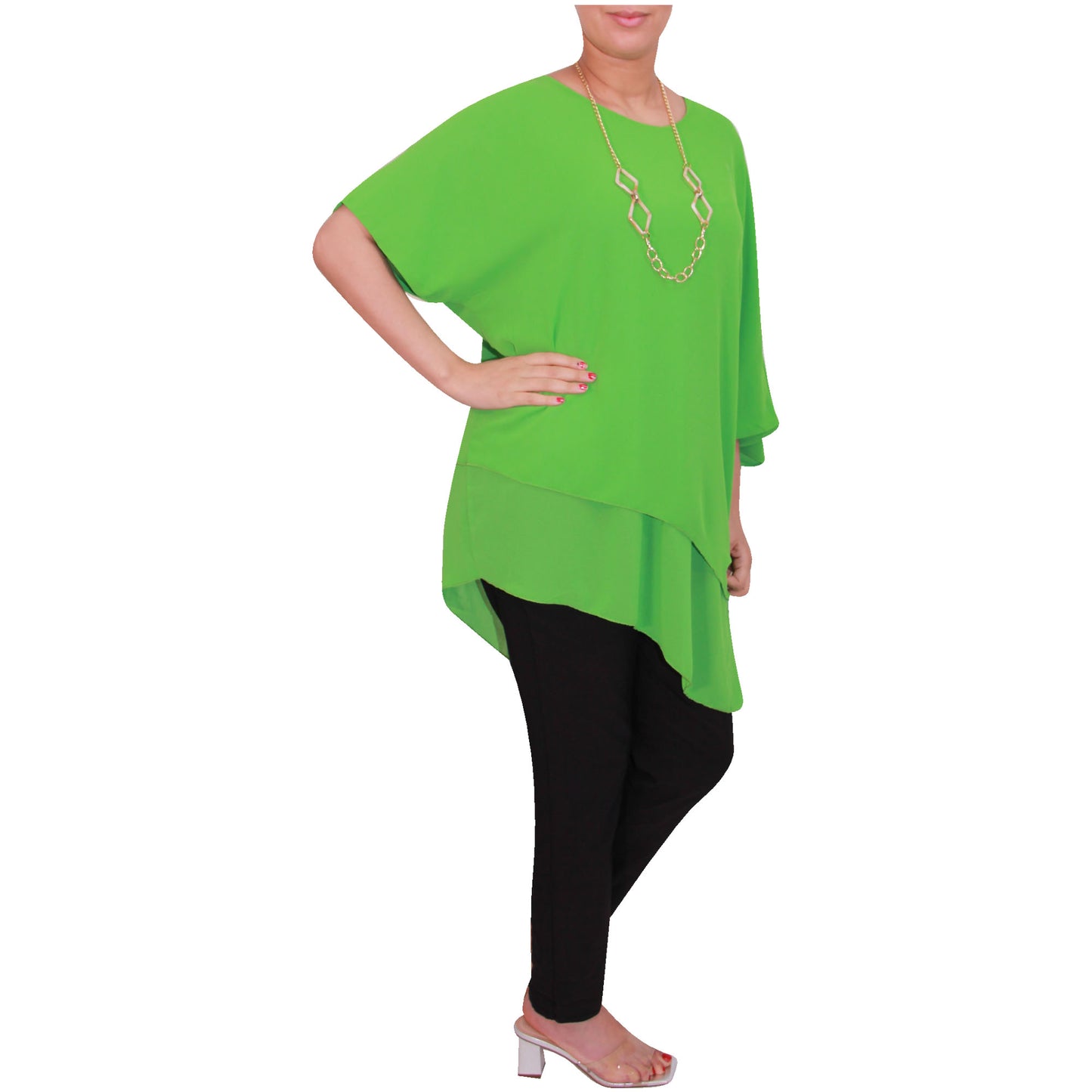 Haut en mousseline asymétrique taille plus élégant pour femme