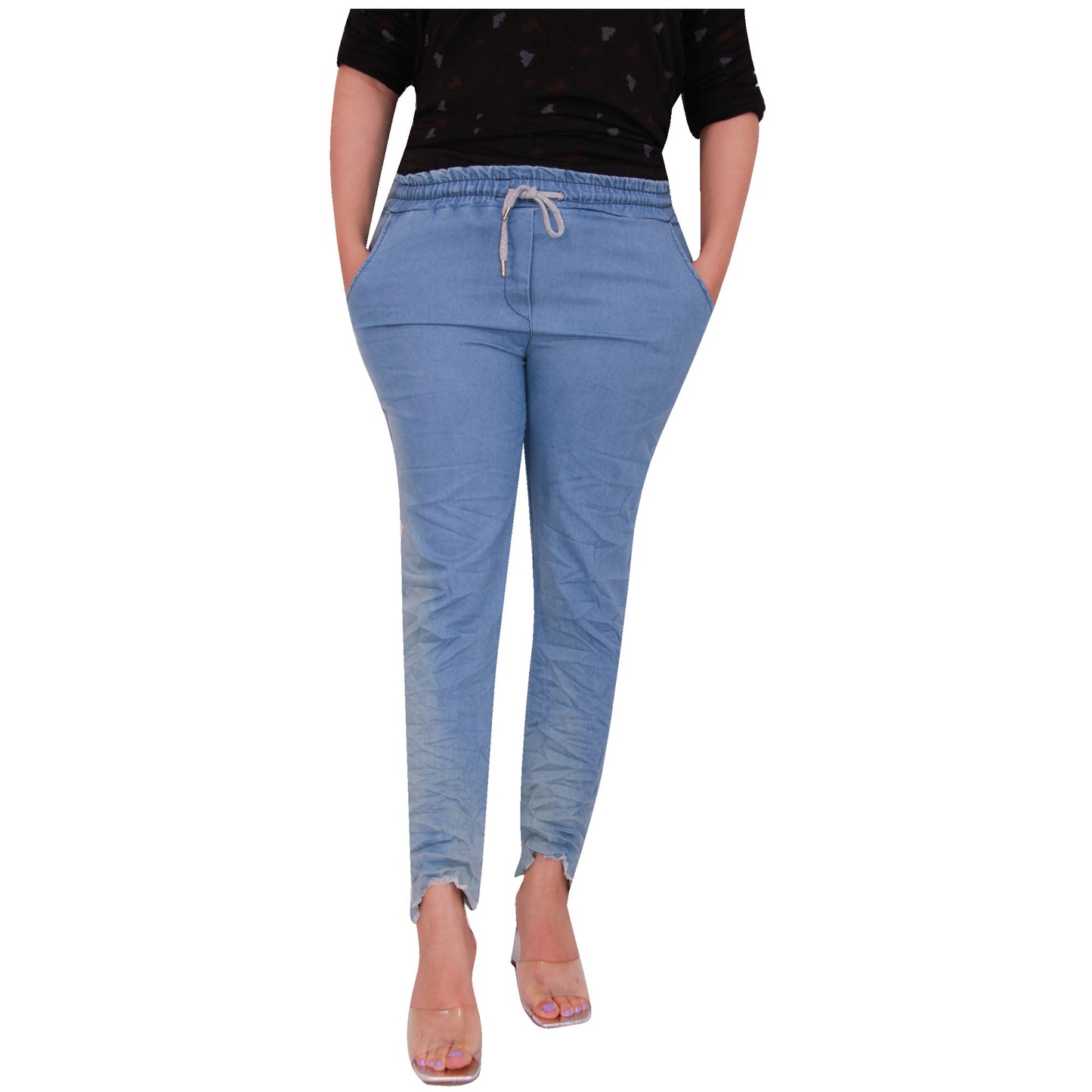 Pantalon magique pour femme Pantalon de jogging en denim stretch déchiré pour femme