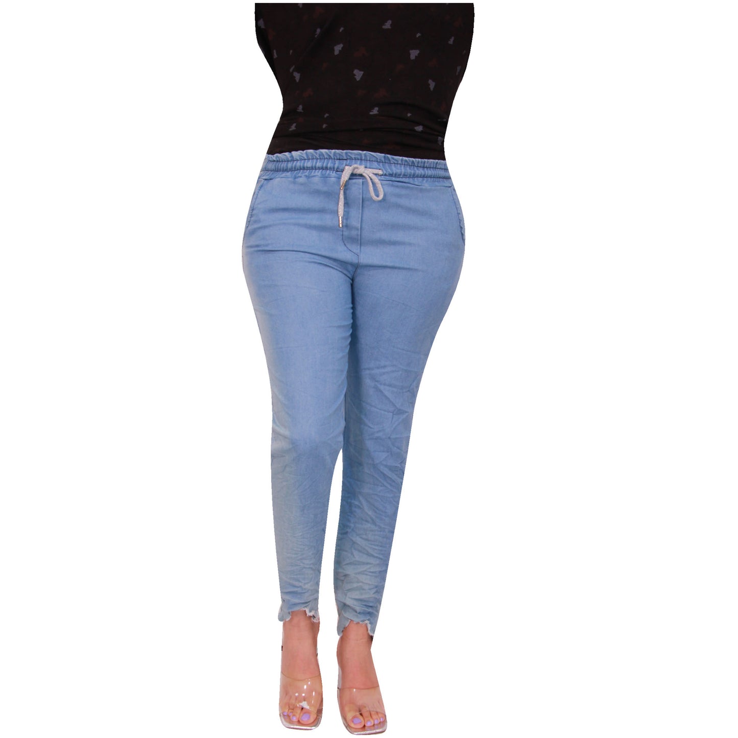 Pantalon magique pour femme Pantalon de jogging en denim stretch déchiré pour femme