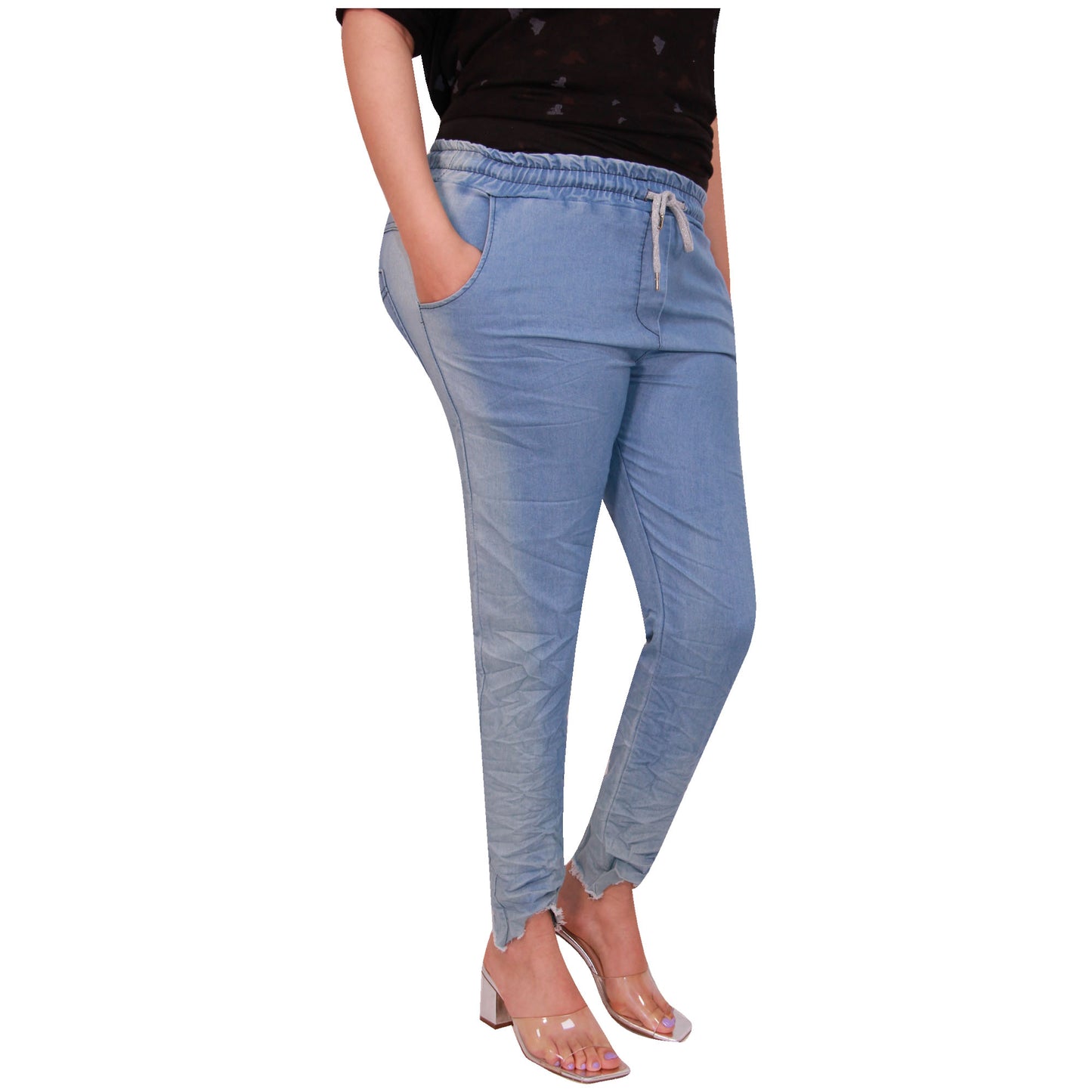 Pantalon magique pour femme Pantalon de jogging en denim stretch déchiré pour femme