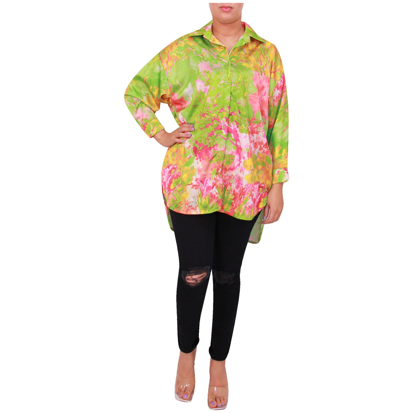 Chemise imprimée femme chemisier femme boutonnage imprimé haut en satin à manches longues pour filles
