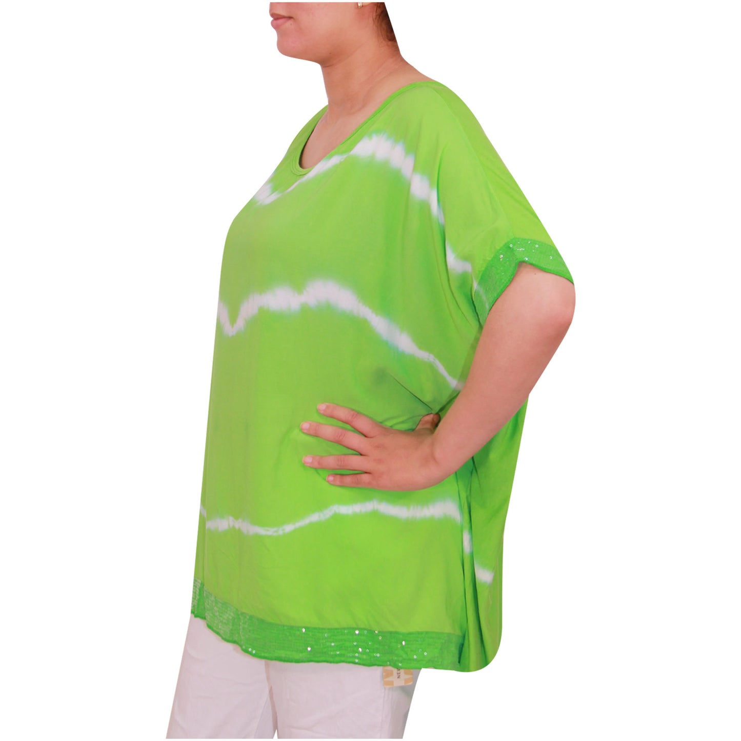 Haut tie-dye pour femmes Dames grandes tailles Ourlet à paillettes pour filles italiennes