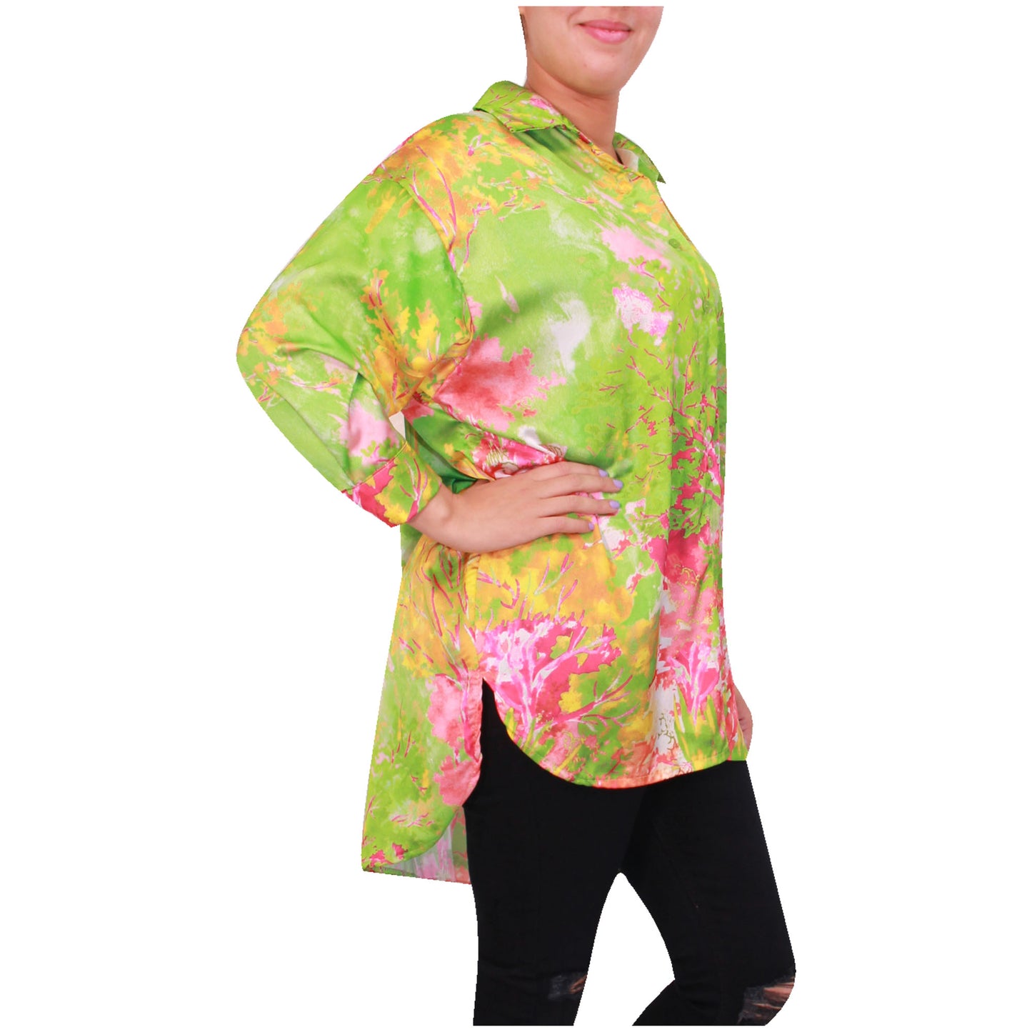 Chemise imprimée femme chemisier femme boutonnage imprimé haut en satin à manches longues pour filles
