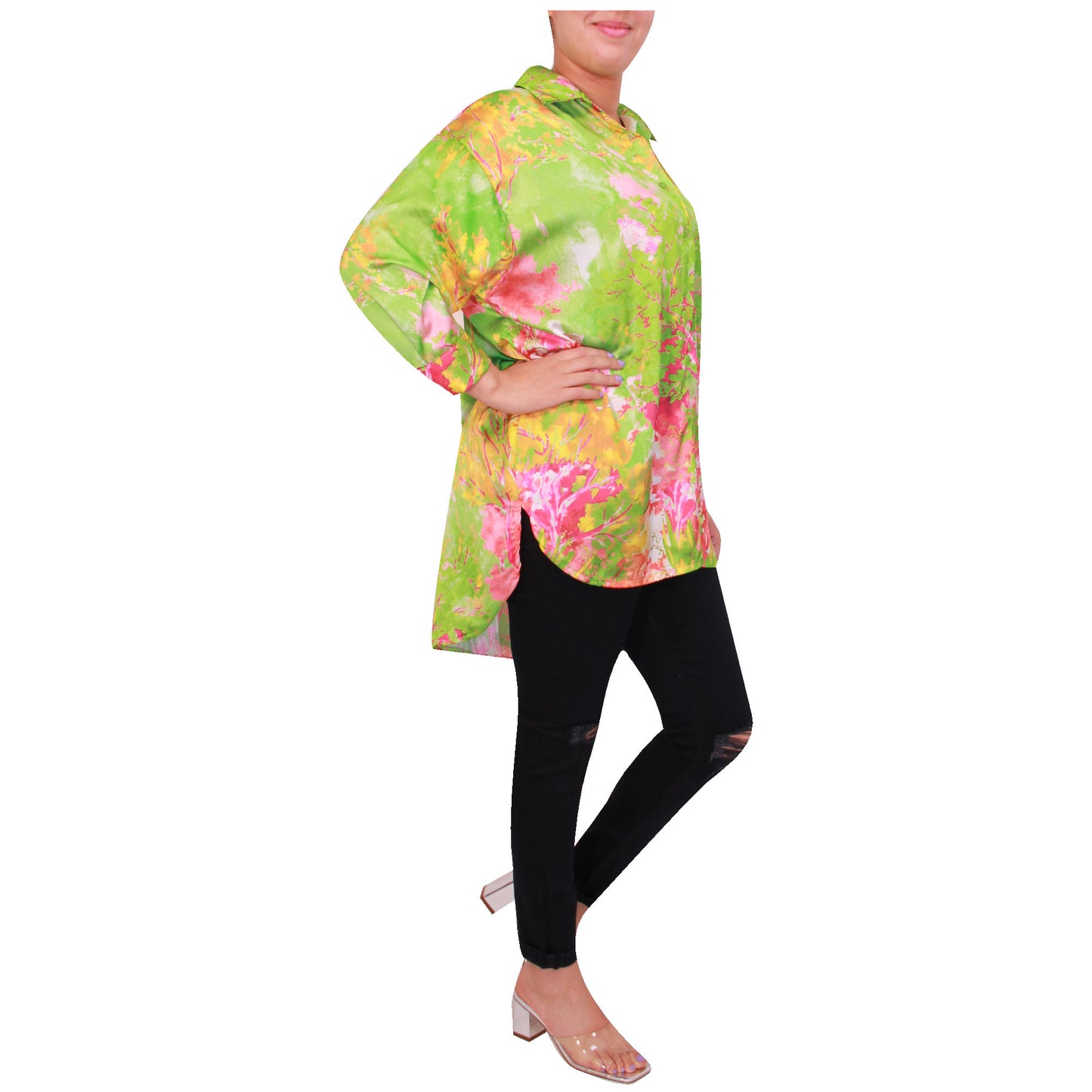 Chemise imprimée femme chemisier femme boutonnage imprimé haut en satin à manches longues pour filles