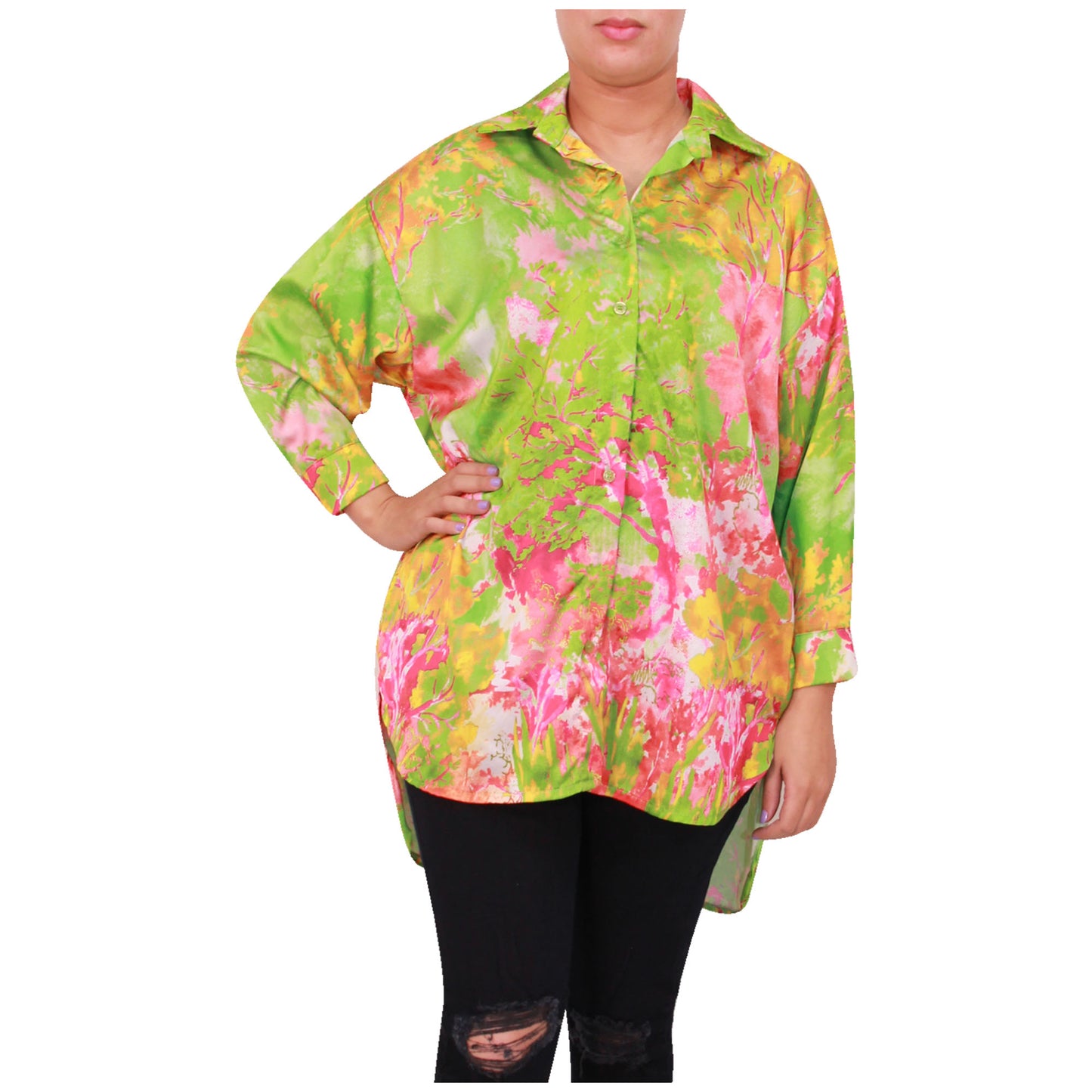 Chemise imprimée femme chemisier femme boutonnage imprimé haut en satin à manches longues pour filles