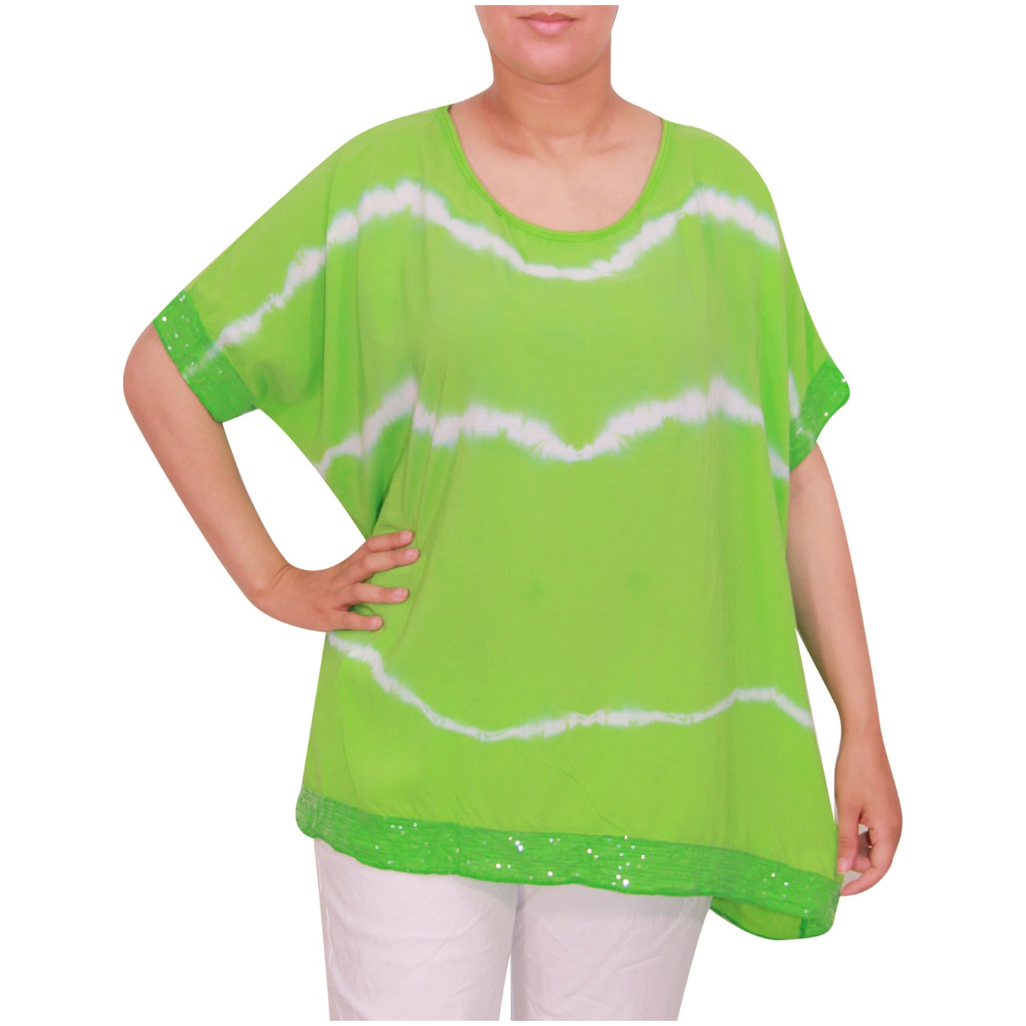 Haut tie-dye pour femmes Dames grandes tailles Ourlet à paillettes pour filles italiennes