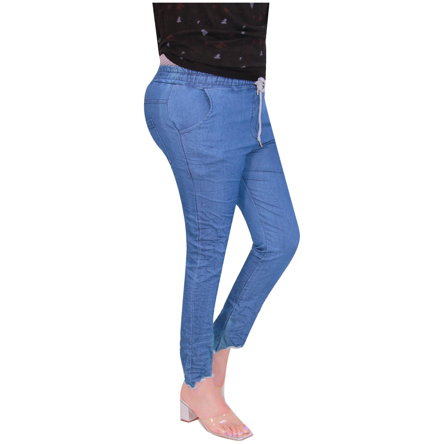 Pantalon magique pour femme Pantalon de jogging en denim stretch déchiré pour femme