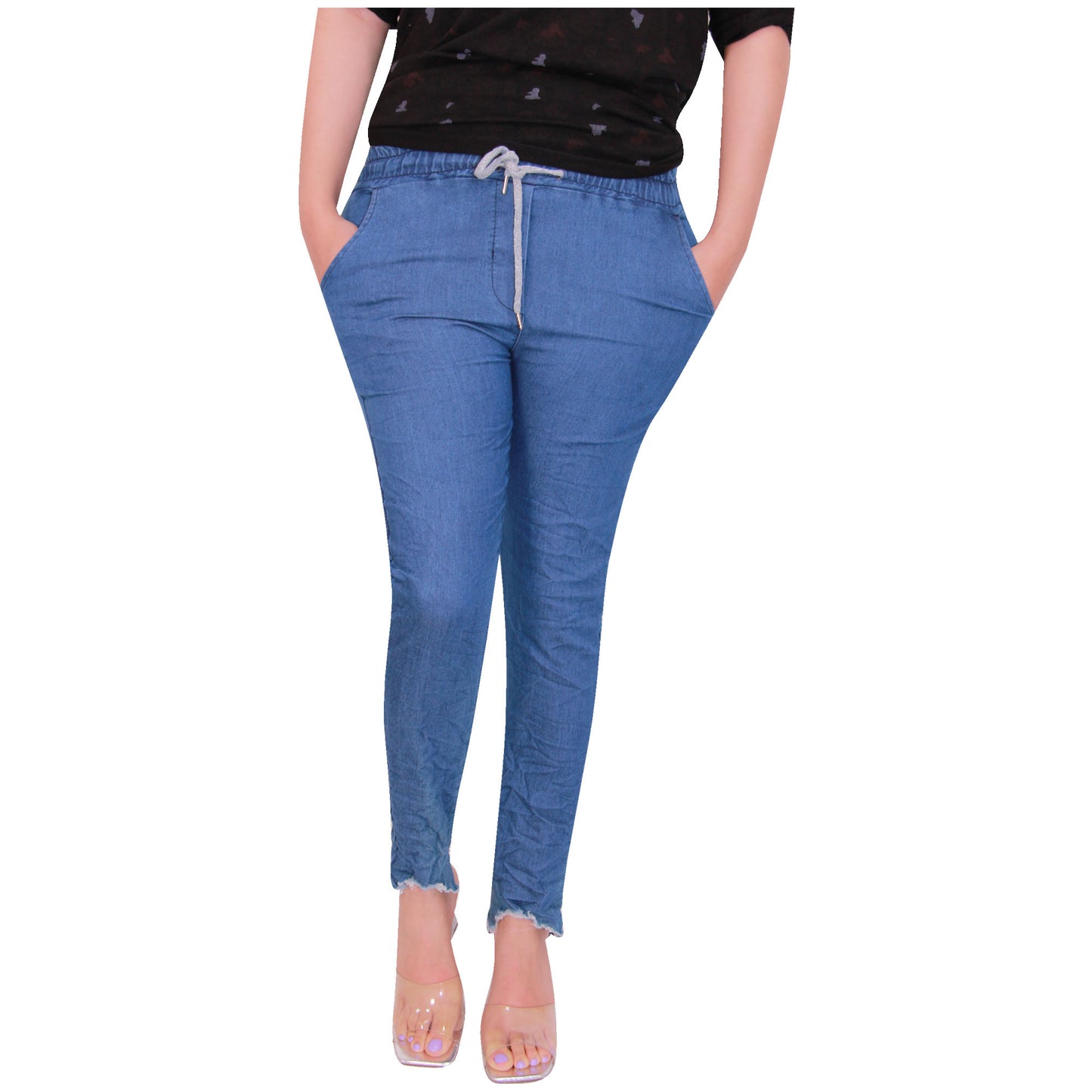 Pantalon magique pour femme Pantalon de jogging en denim stretch déchiré pour femme
