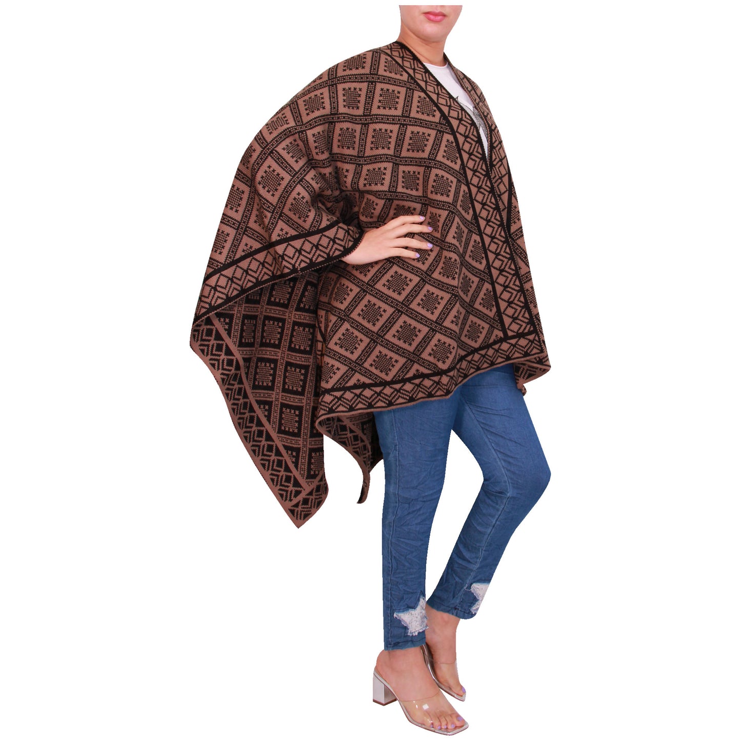 Damessjaal dames gebreid Wikkelponcho meisjes Sjaal warm geschenk Bedrukte Schotse ruit Open Vest Aztec aanwezig