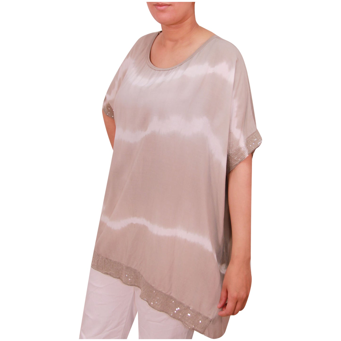 Haut tie-dye pour femmes Dames grandes tailles Ourlet à paillettes pour filles italiennes