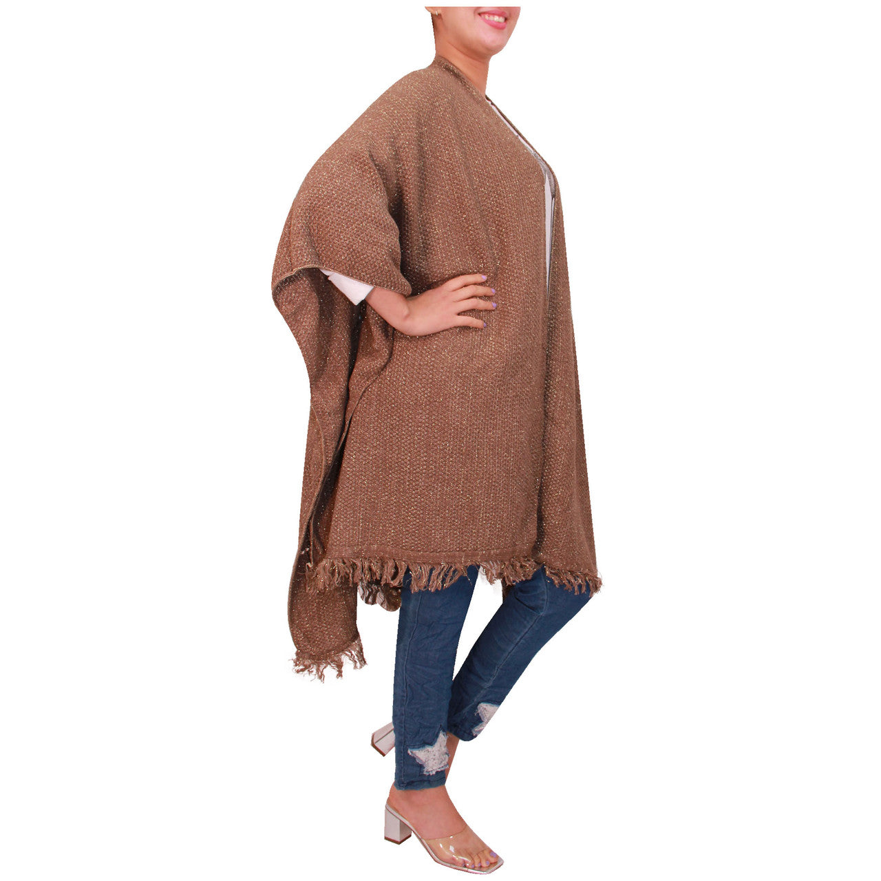 Vrouwen Sjaal Dames Gebreide Poncho Cape Sjaal Meisjes Warme Wrap Sjaal Winter Effen Lurex