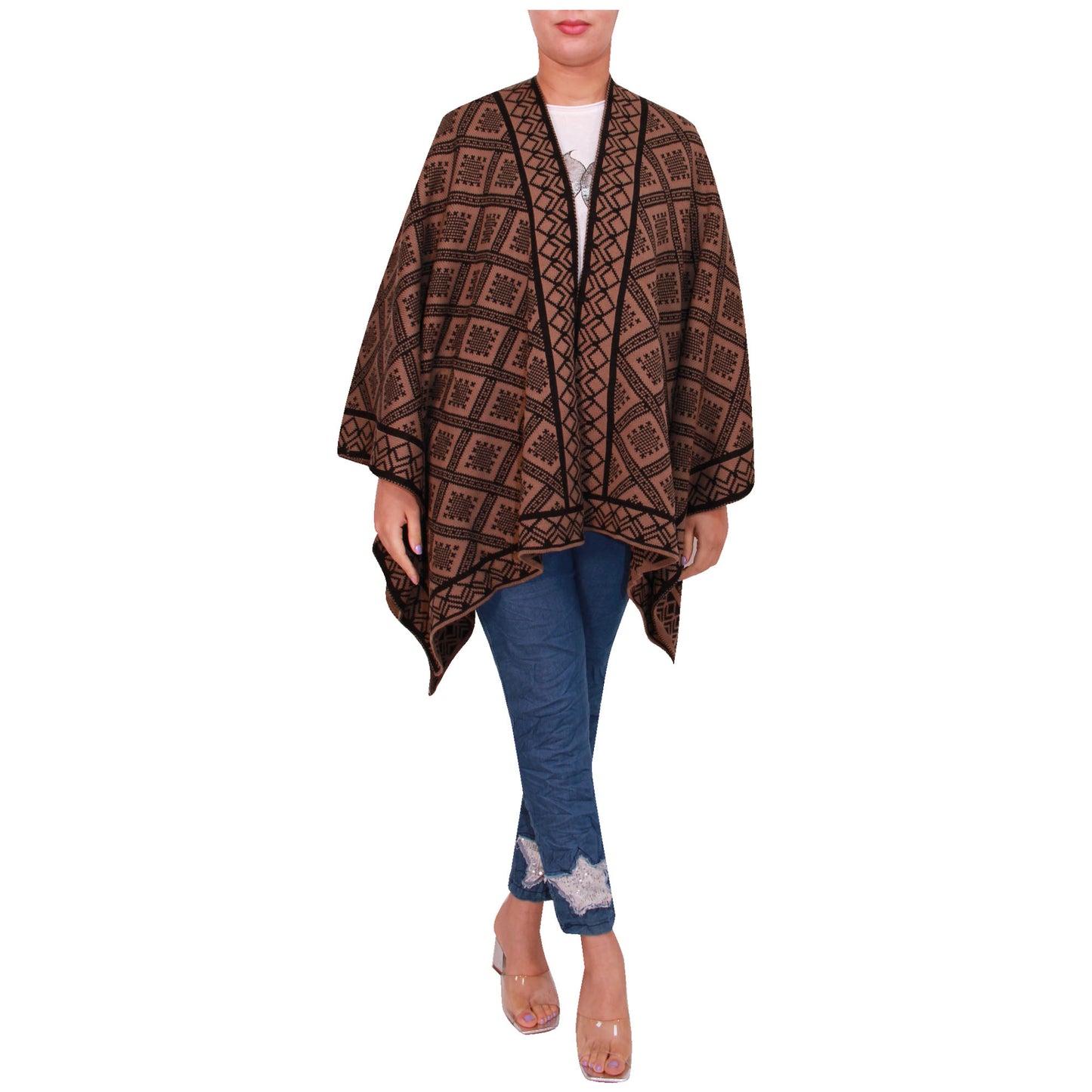 Damessjaal dames gebreid Wikkelponcho meisjes Sjaal warm geschenk Bedrukte Schotse ruit Open Vest Aztec aanwezig