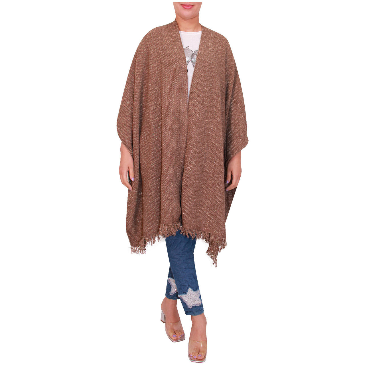 Vrouwen Sjaal Dames Gebreide Poncho Cape Sjaal Meisjes Warme Wrap Sjaal Winter Effen Lurex