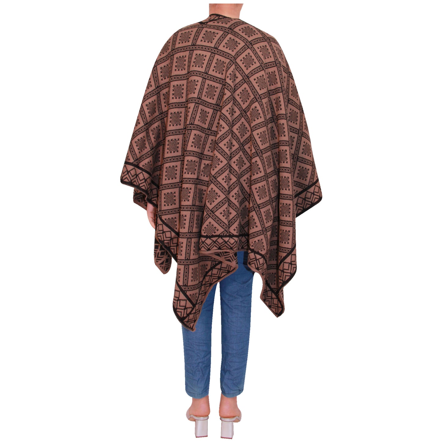 Damessjaal dames gebreid Wikkelponcho meisjes Sjaal warm geschenk Bedrukte Schotse ruit Open Vest Aztec aanwezig
