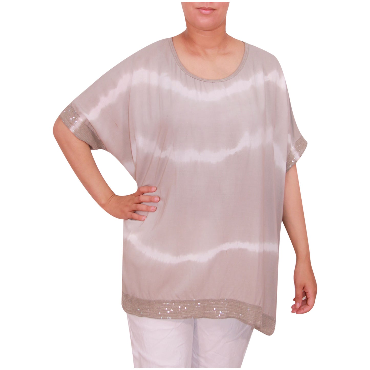 Haut tie-dye pour femmes Dames grandes tailles Ourlet à paillettes pour filles italiennes