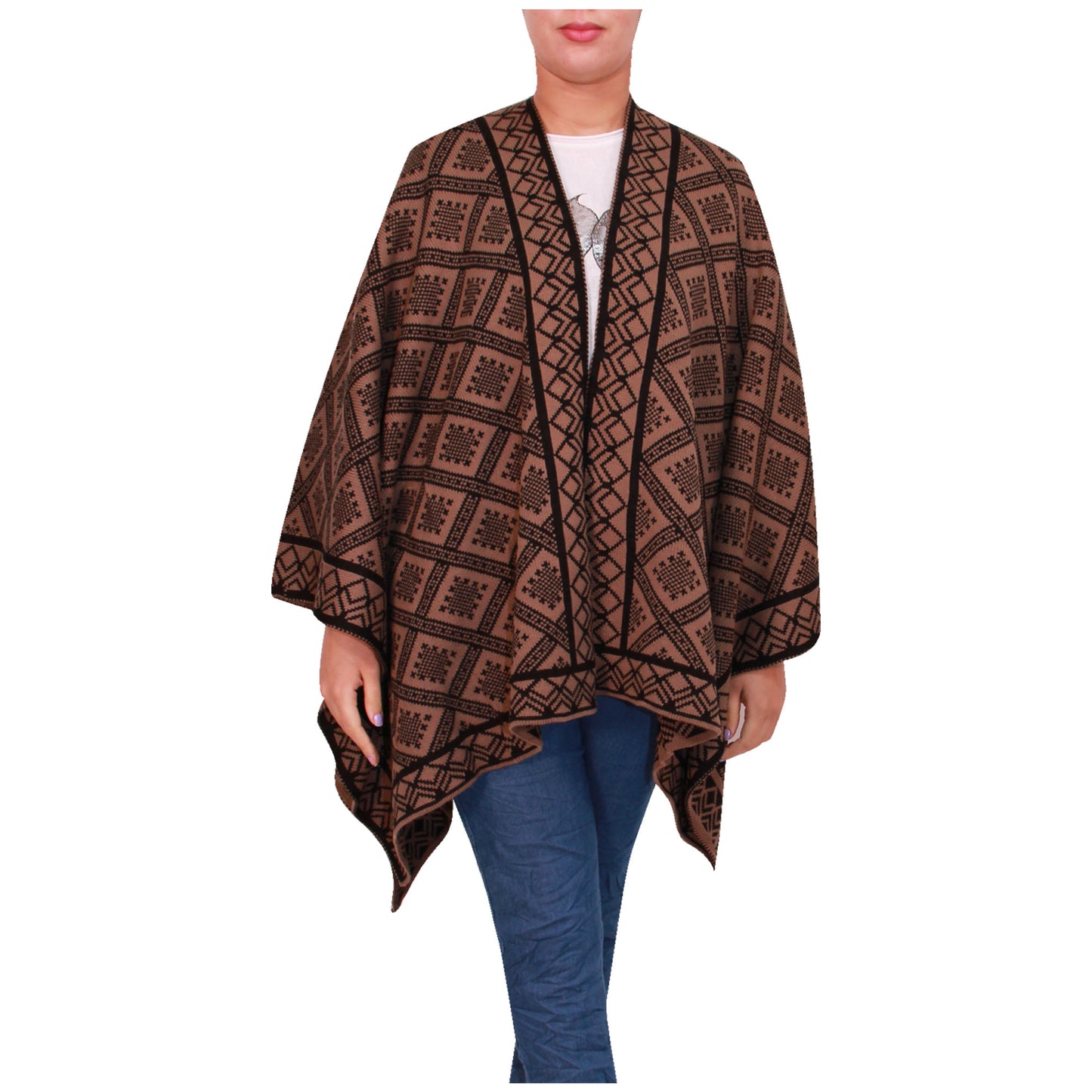 Damessjaal dames gebreid Wikkelponcho meisjes Sjaal warm geschenk Bedrukte Schotse ruit Open Vest Aztec aanwezig