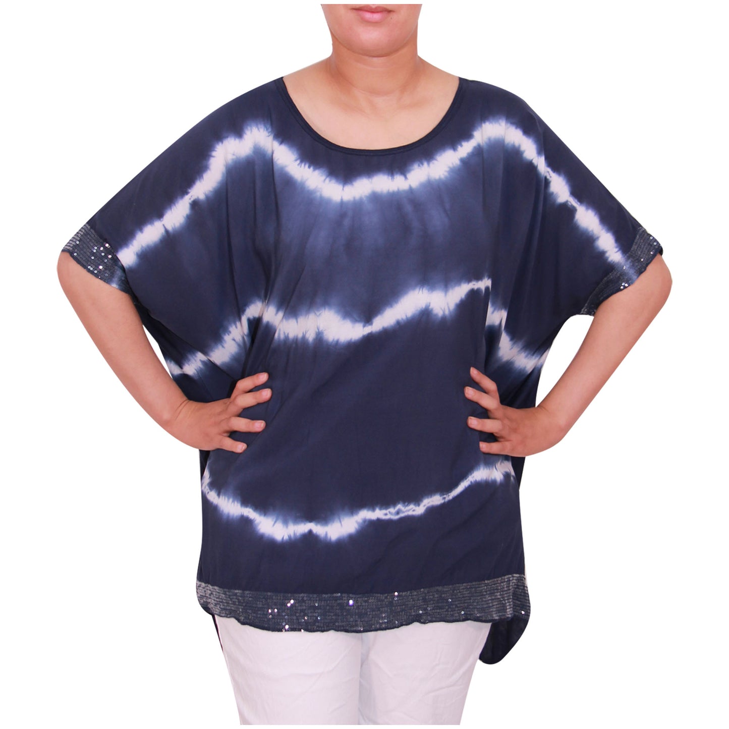 Haut tie-dye pour femmes Dames grandes tailles Ourlet à paillettes pour filles italiennes