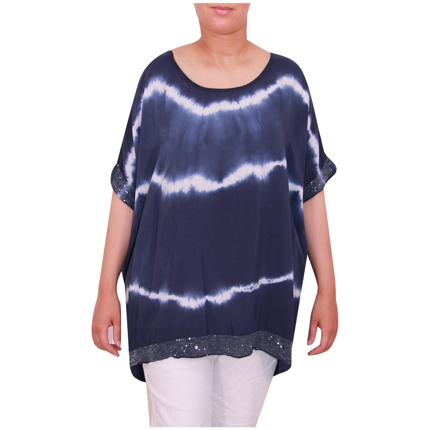 Haut tie-dye pour femmes Dames grandes tailles Ourlet à paillettes pour filles italiennes