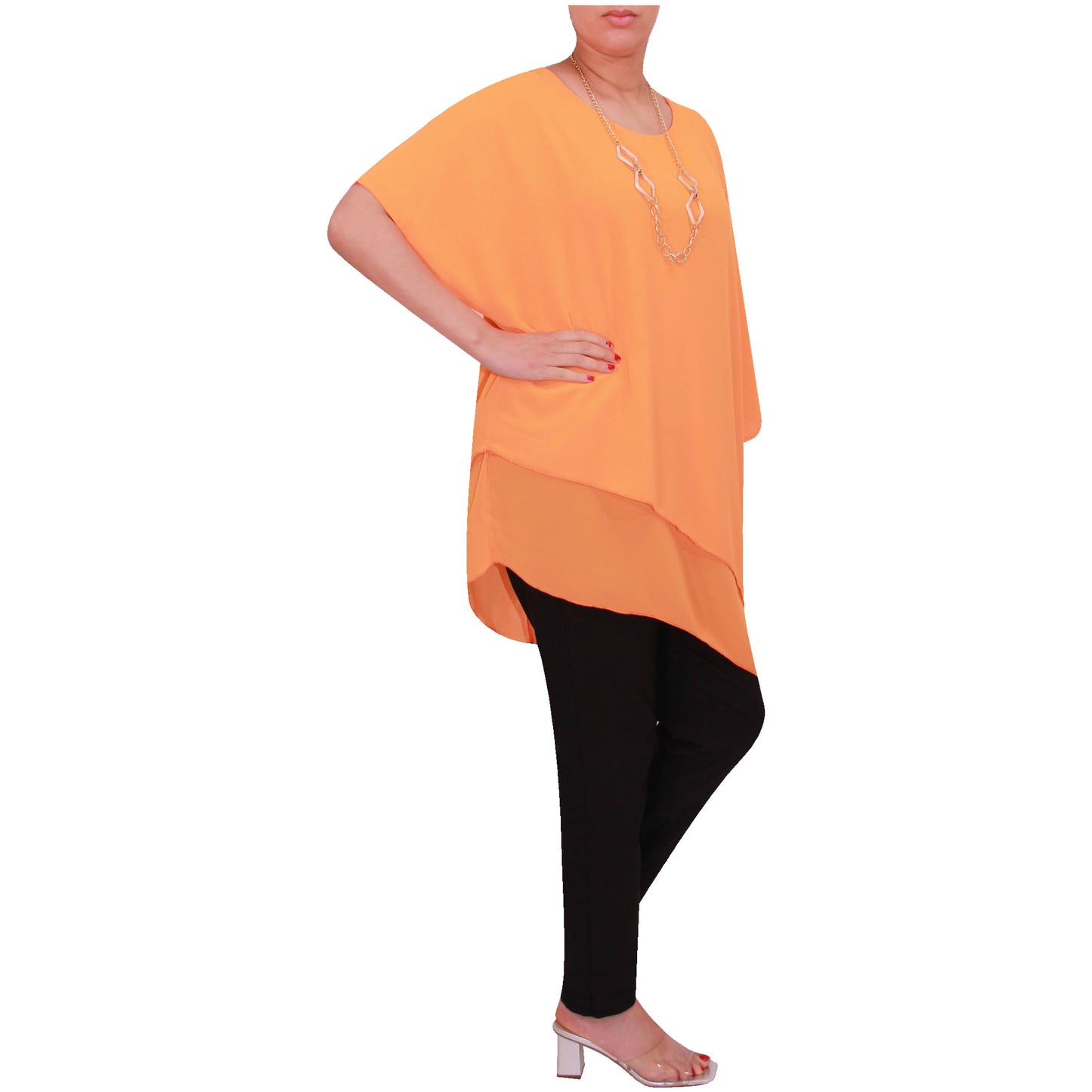 Haut en mousseline asymétrique taille plus élégant pour femme