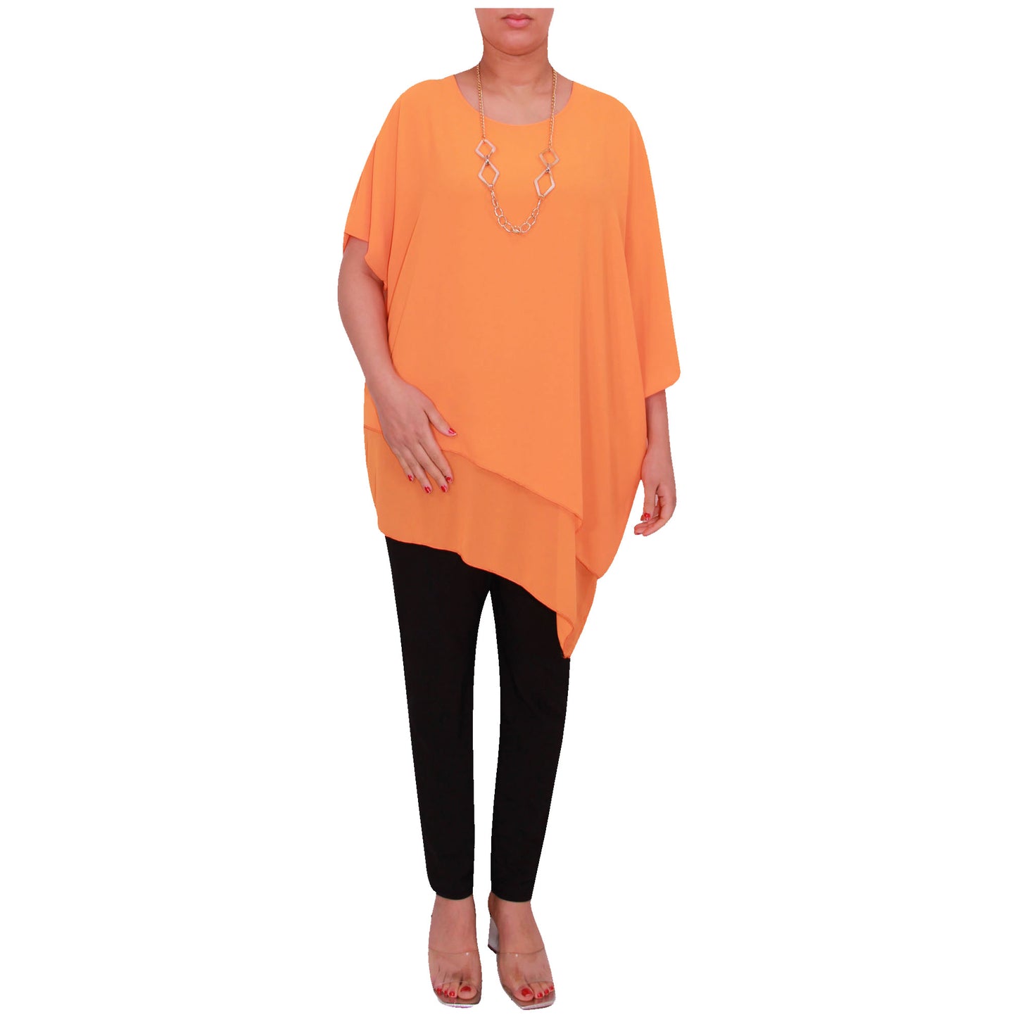 Haut en mousseline asymétrique taille plus élégant pour femme