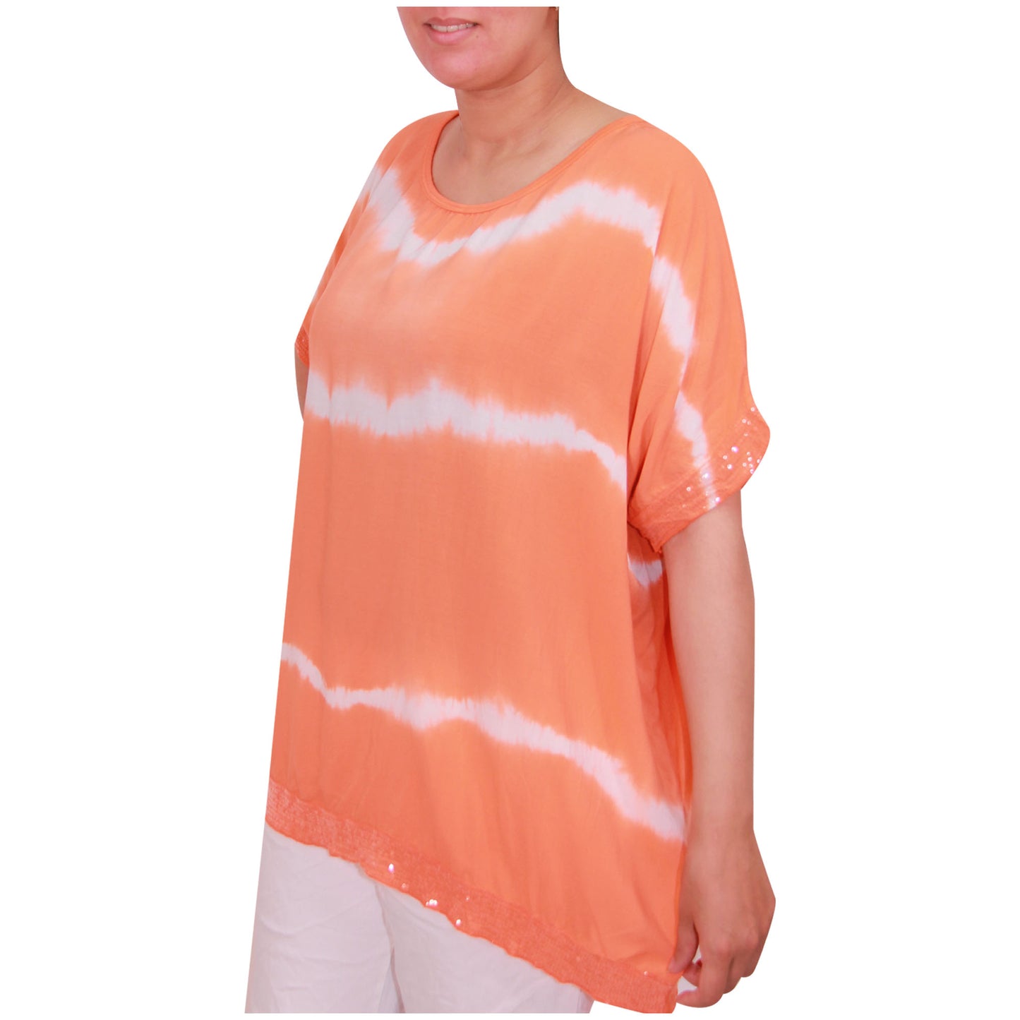 Haut tie-dye pour femmes Dames grandes tailles Ourlet à paillettes pour filles italiennes