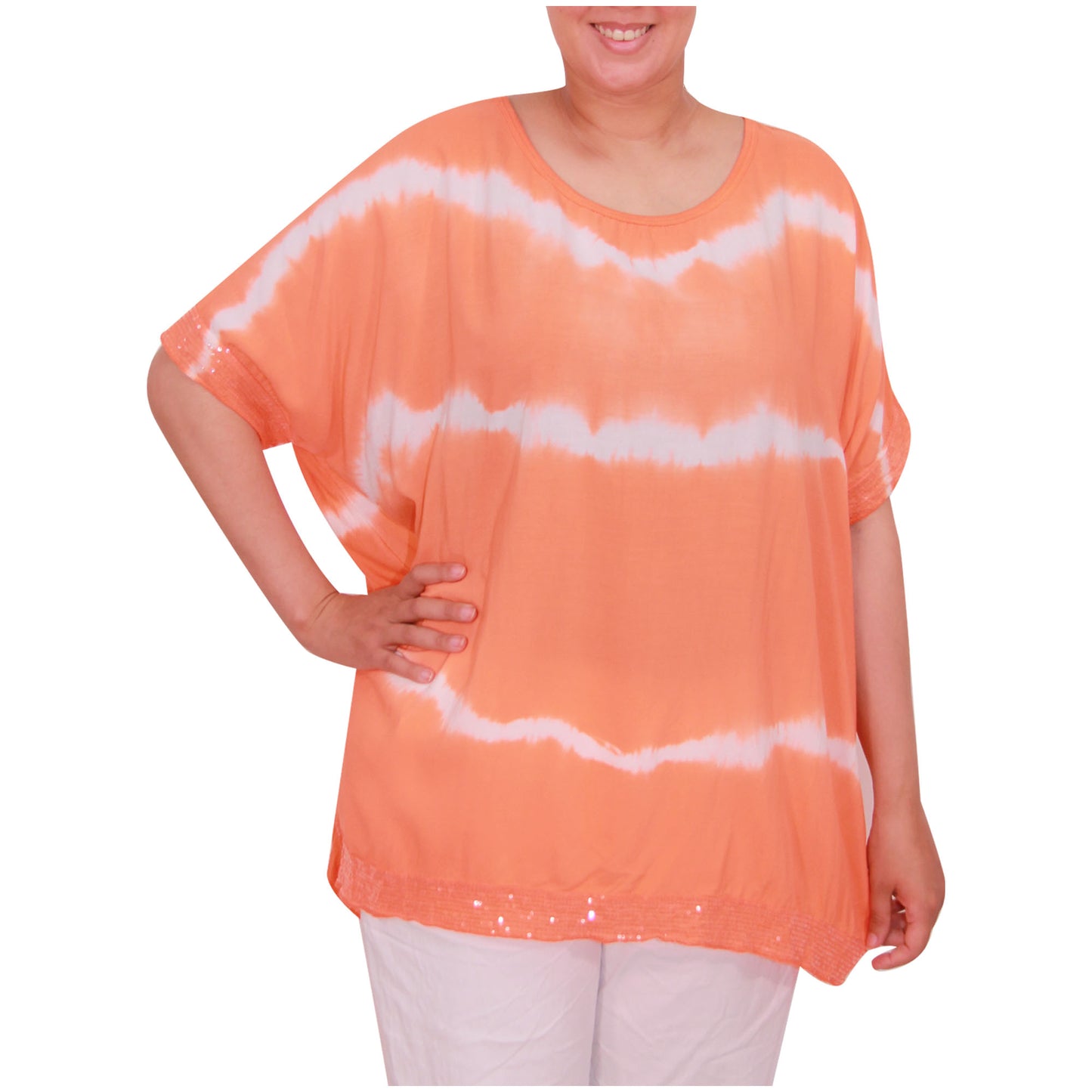 Haut tie-dye pour femmes Dames grandes tailles Ourlet à paillettes pour filles italiennes