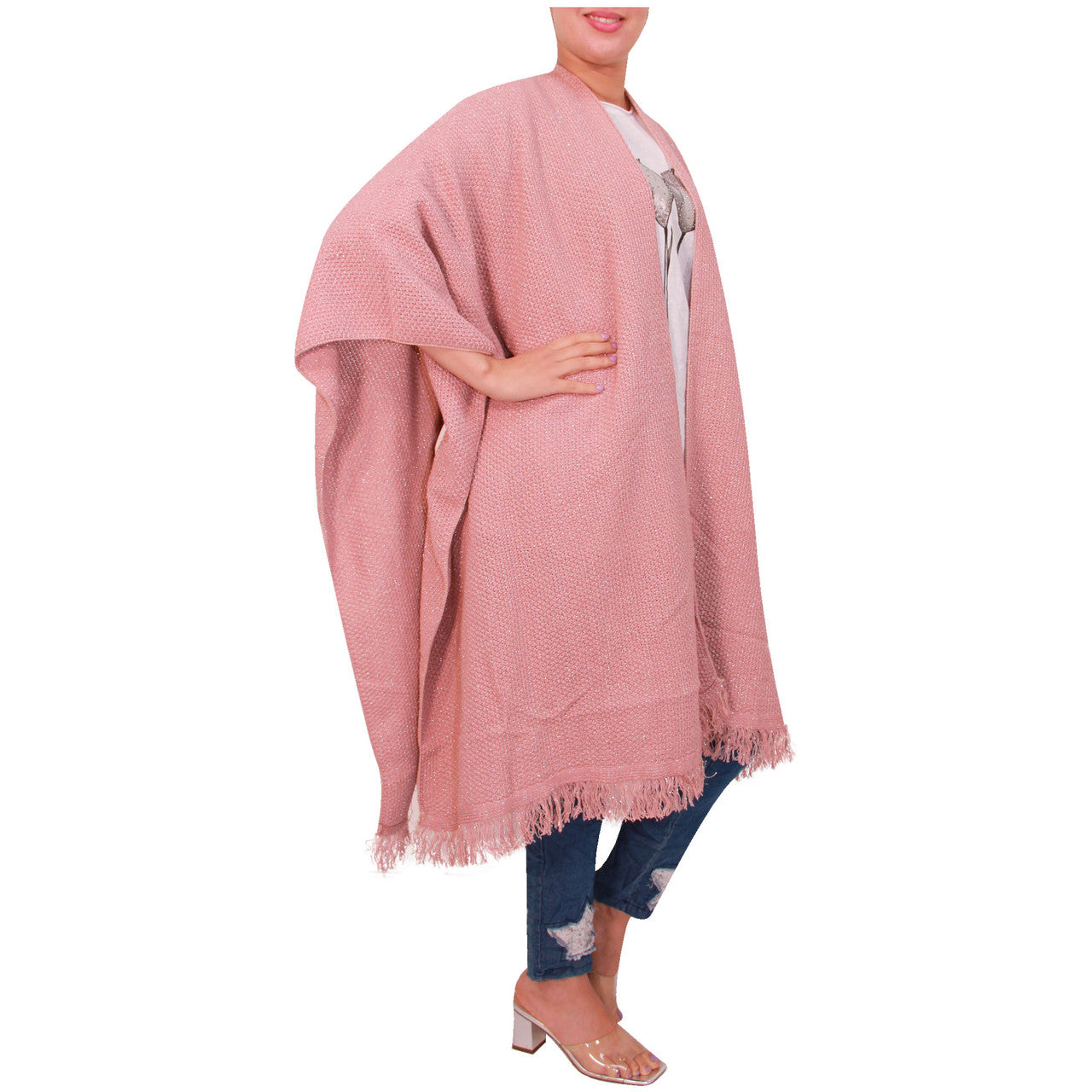 Vrouwen Sjaal Dames Gebreide Poncho Cape Sjaal Meisjes Warme Wrap Sjaal Winter Effen Lurex