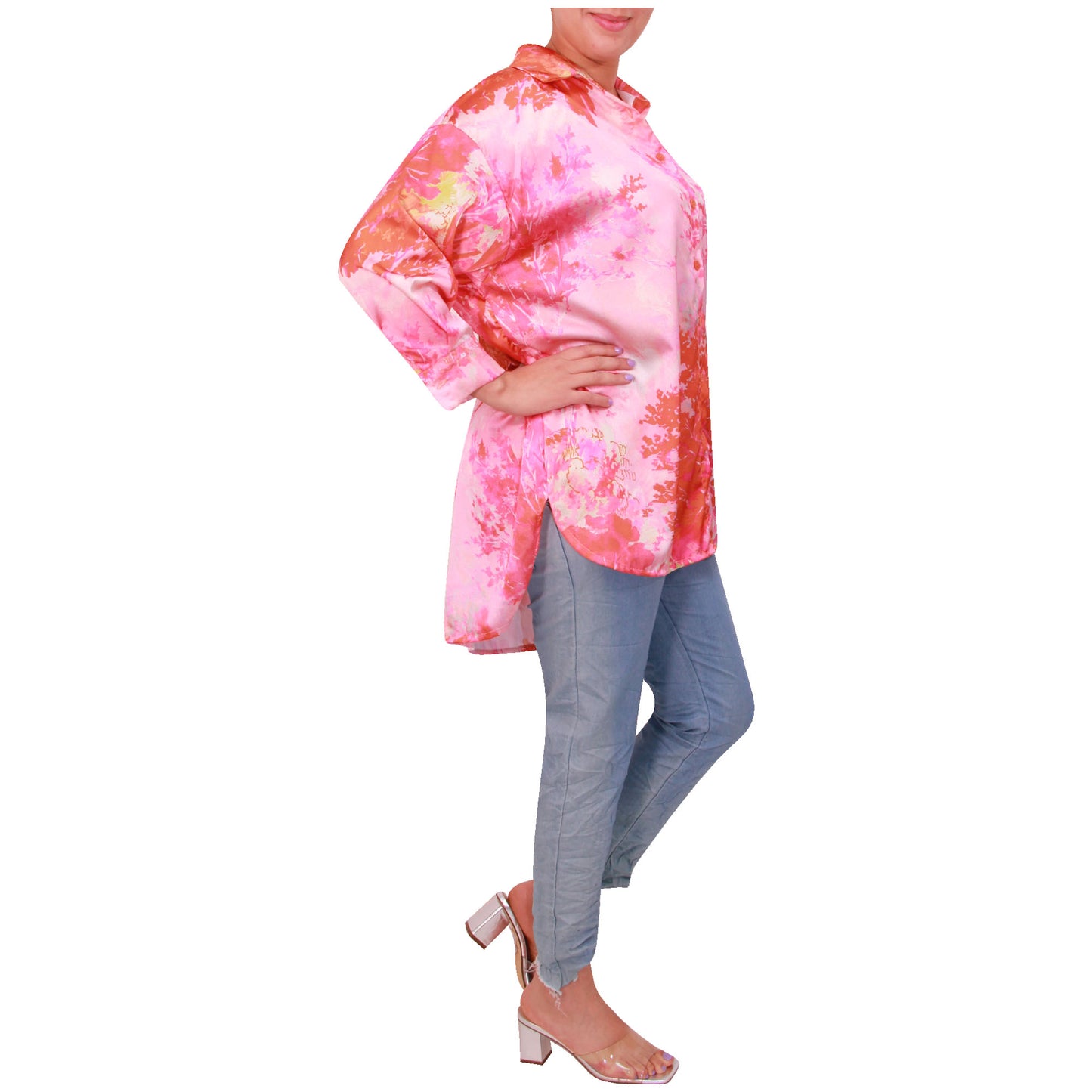 Chemise imprimée femme chemisier femme boutonnage imprimé haut en satin à manches longues pour filles