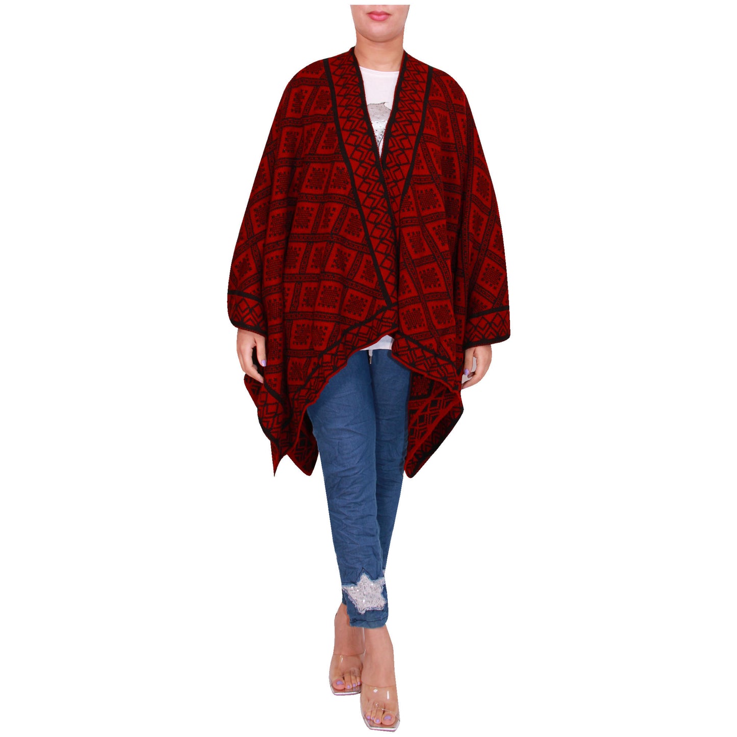 Damessjaal dames gebreid Wikkelponcho meisjes Sjaal warm geschenk Bedrukte Schotse ruit Open Vest Aztec aanwezig