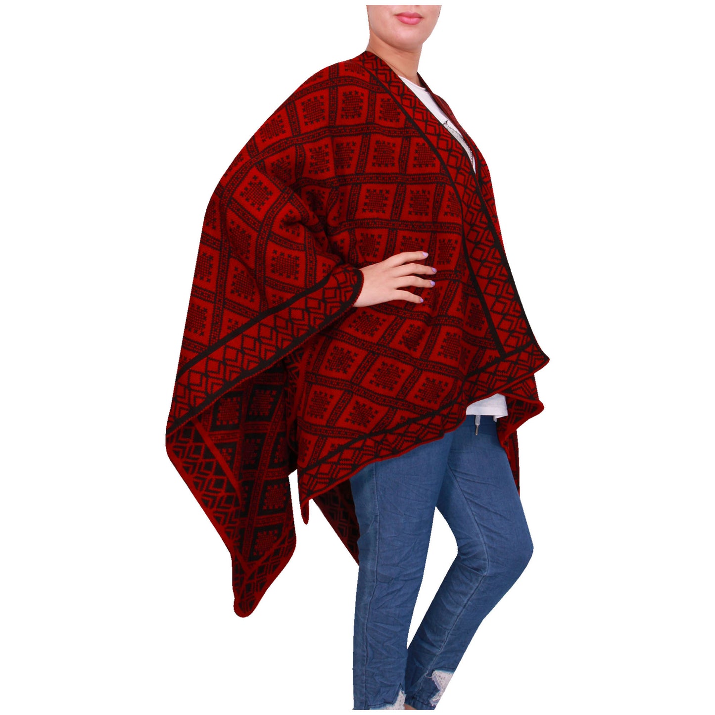 Damessjaal dames gebreid Wikkelponcho meisjes Sjaal warm geschenk Bedrukte Schotse ruit Open Vest Aztec aanwezig