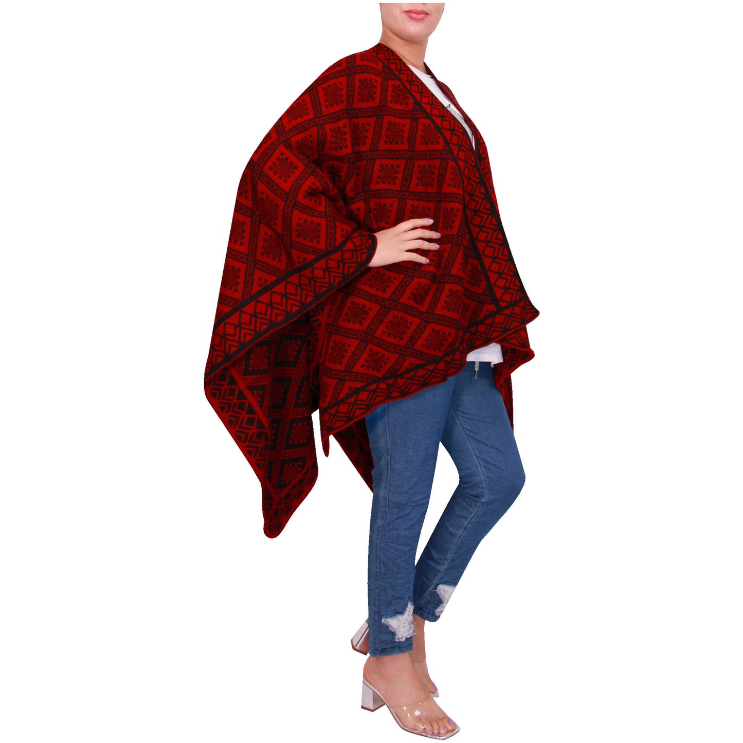 Damessjaal dames gebreid Wikkelponcho meisjes Sjaal warm geschenk Bedrukte Schotse ruit Open Vest Aztec aanwezig