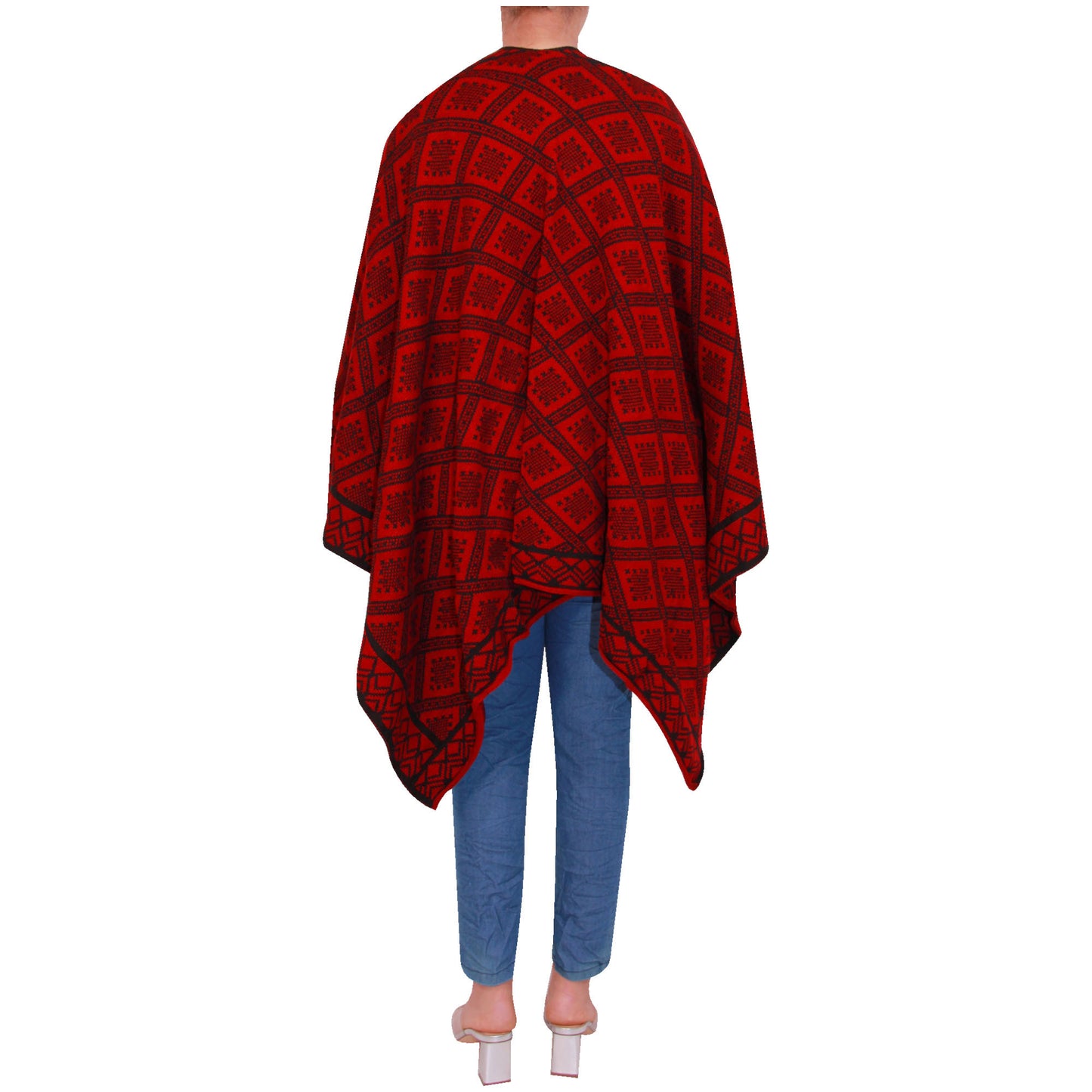 Damessjaal dames gebreid Wikkelponcho meisjes Sjaal warm geschenk Bedrukte Schotse ruit Open Vest Aztec aanwezig