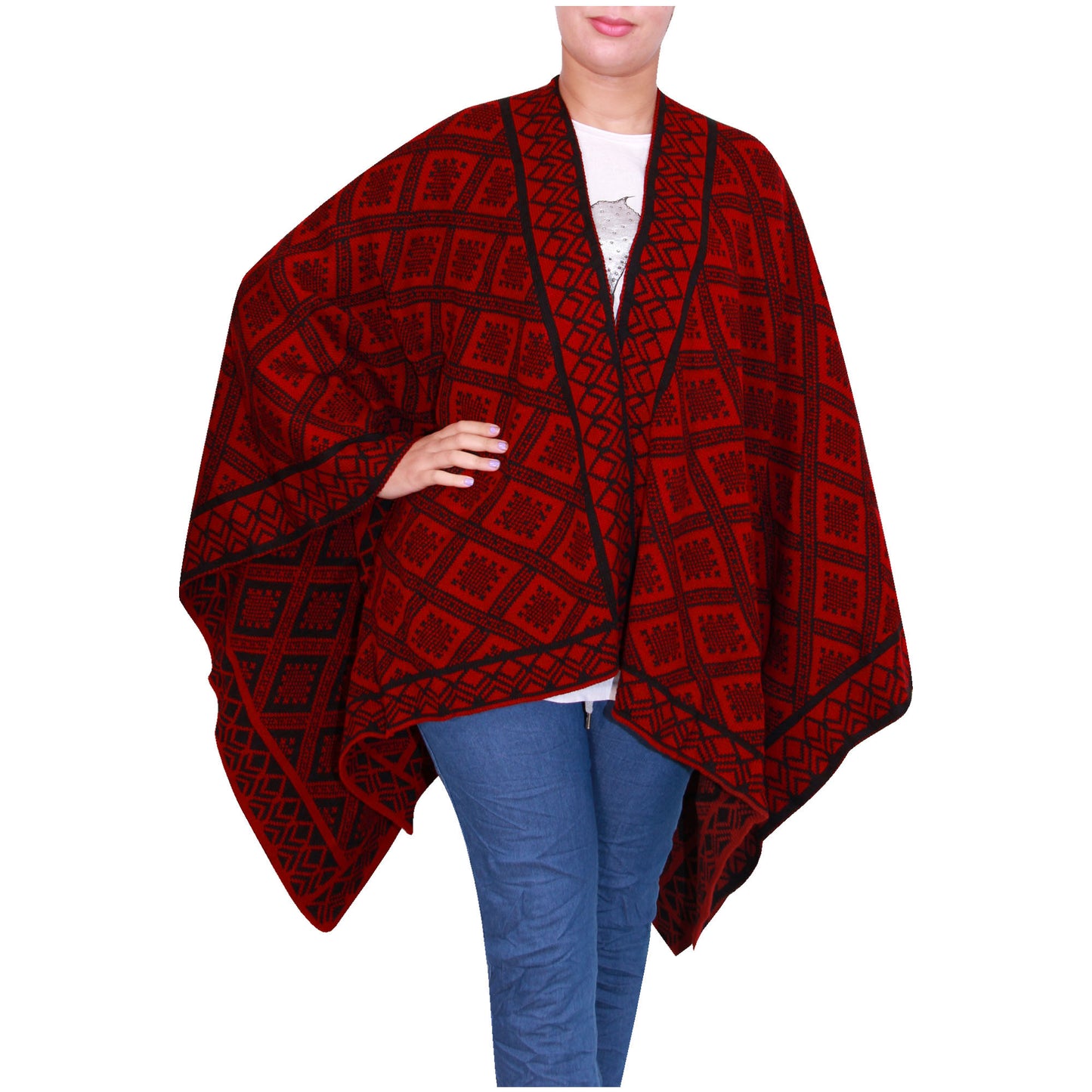 Damessjaal dames gebreid Wikkelponcho meisjes Sjaal warm geschenk Bedrukte Schotse ruit Open Vest Aztec aanwezig