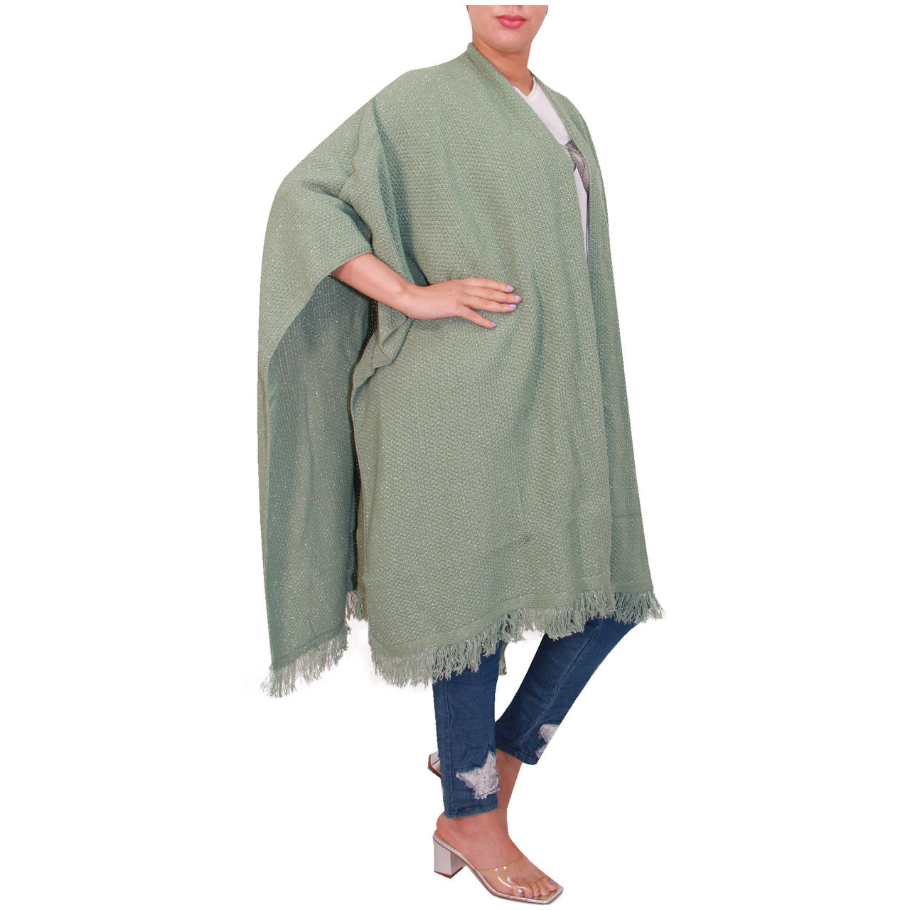 Vrouwen Sjaal Dames Gebreide Poncho Cape Sjaal Meisjes Warme Wrap Sjaal Winter Effen Lurex