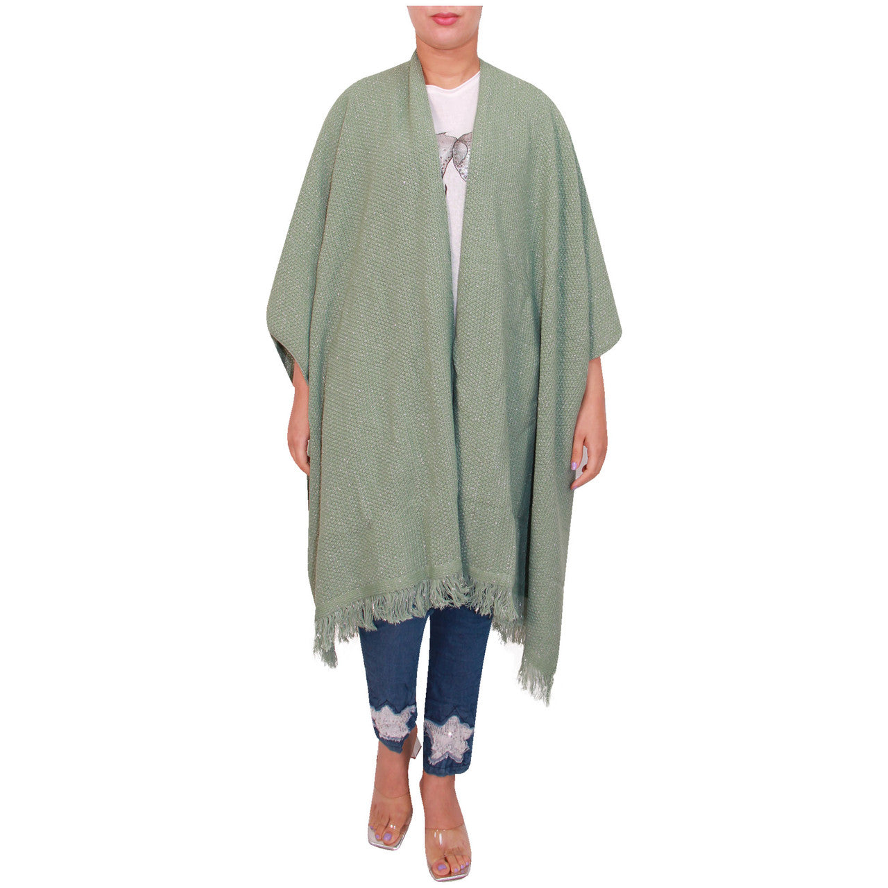 Vrouwen Sjaal Dames Gebreide Poncho Cape Sjaal Meisjes Warme Wrap Sjaal Winter Effen Lurex