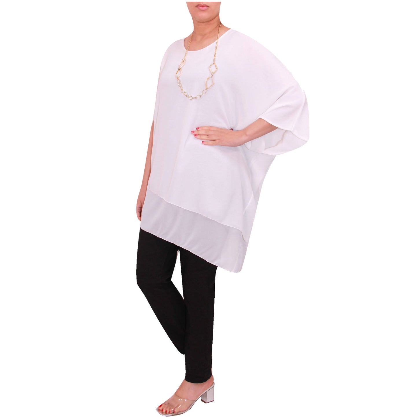 Haut en mousseline asymétrique taille plus élégant pour femme