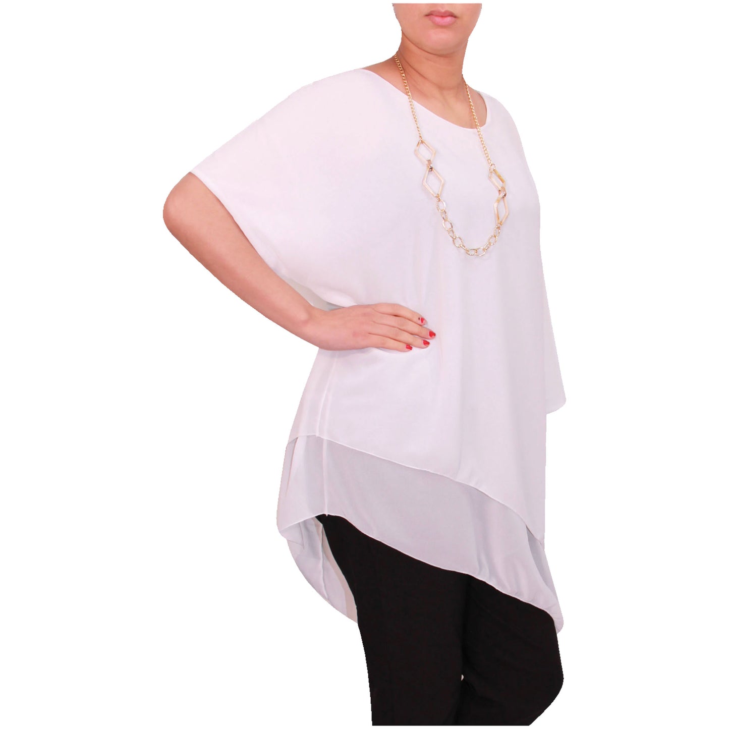 Haut en mousseline asymétrique taille plus élégant pour femme