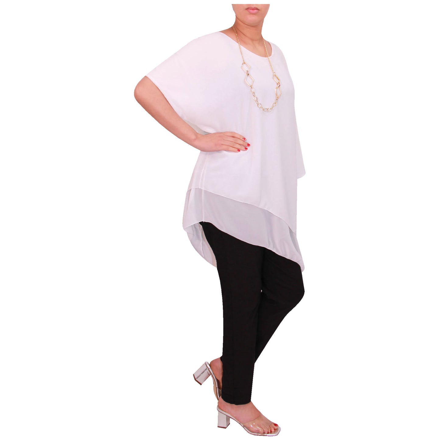 Haut en mousseline asymétrique taille plus élégant pour femme